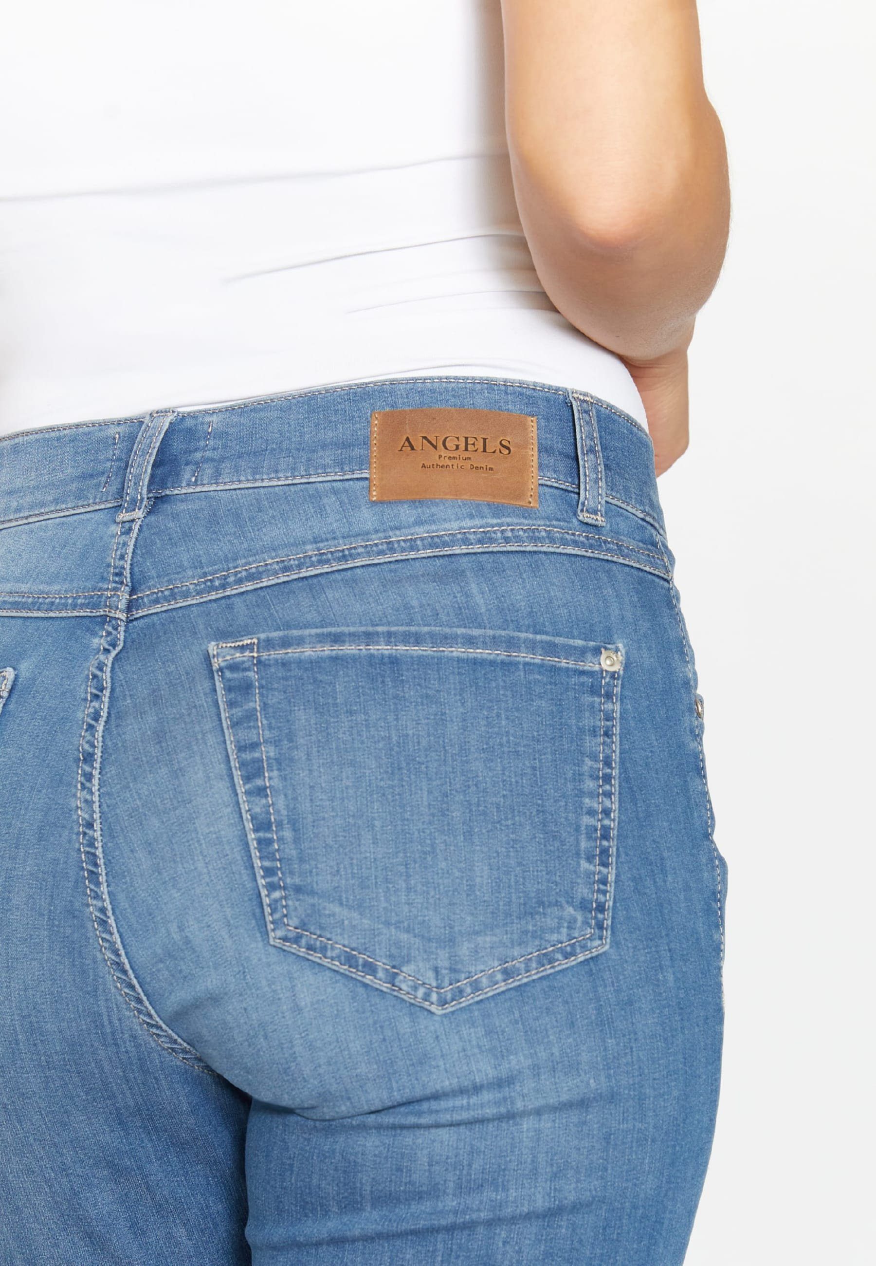 hellblau ANGELS mit Cici Jeans mit TU Beinumschlag Straight-Jeans Label-Applikationen