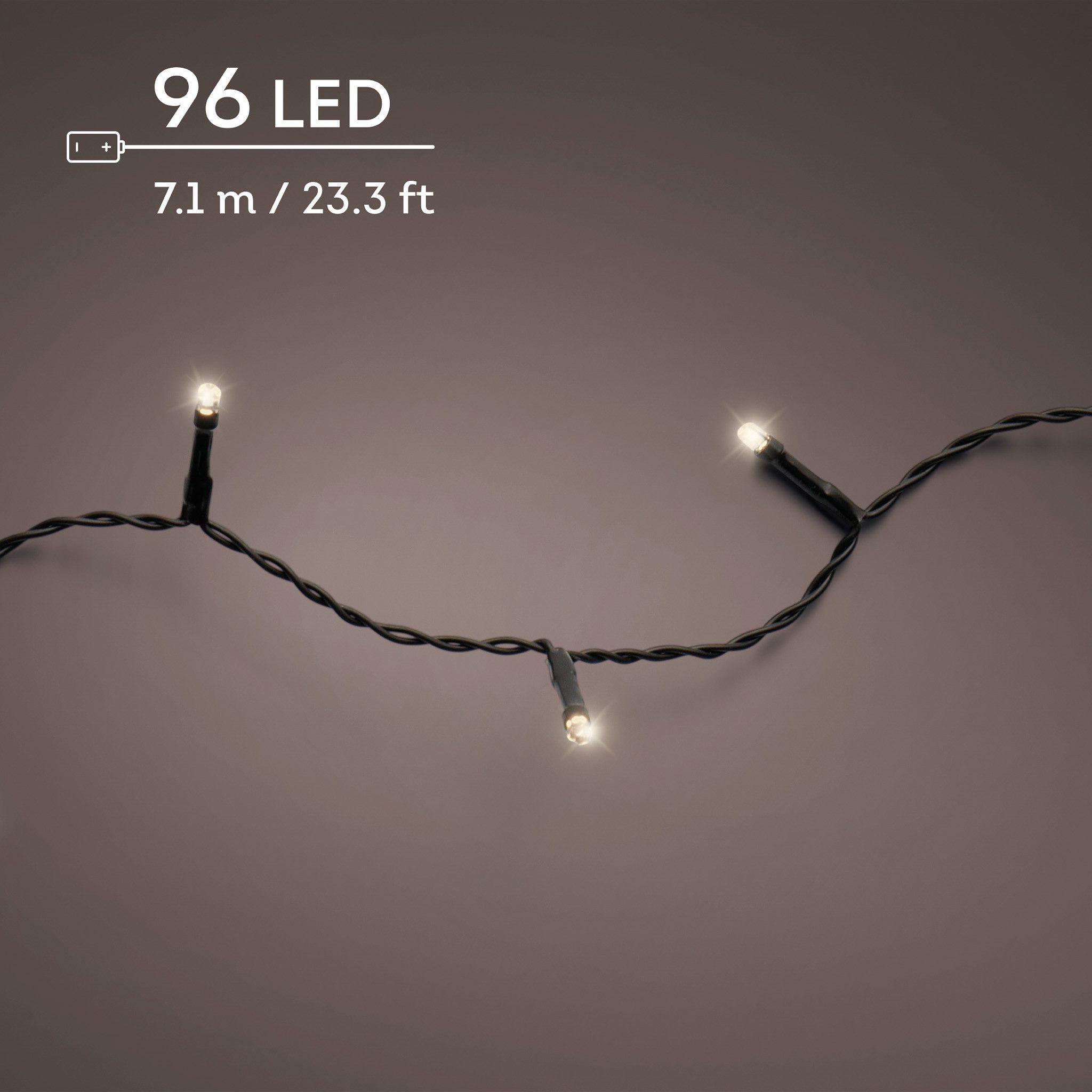 Lumineo LED-Lichterkette, LED Lichterkette 7,1m Durawise Batterie 96 LEDs Warmweiß / Schwarz