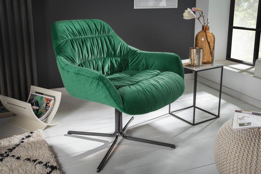 riess-ambiente Sessel BIG DUTCH smaragdgrün / schwarz, Wohnzimmer · Samt · 360° drehbar · Retro