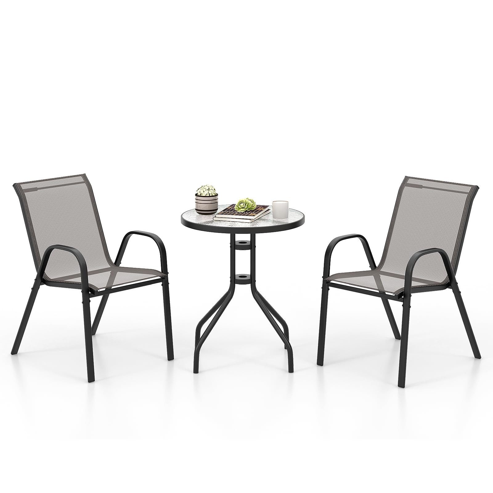 COSTWAY Balkonset 3 TLG. Sitzgruppe, mit 2 Stühle & 1 Tisch