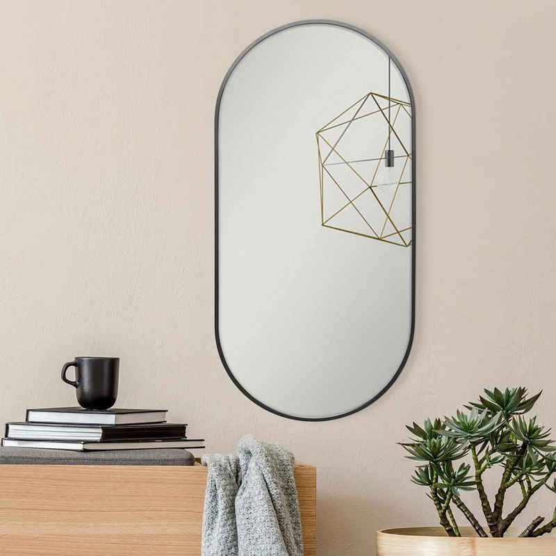 PHOTOLINI Spiegel mit schmalem Metallrahmen in Schwarz, ovaler Wandspiegel 40x80 cm