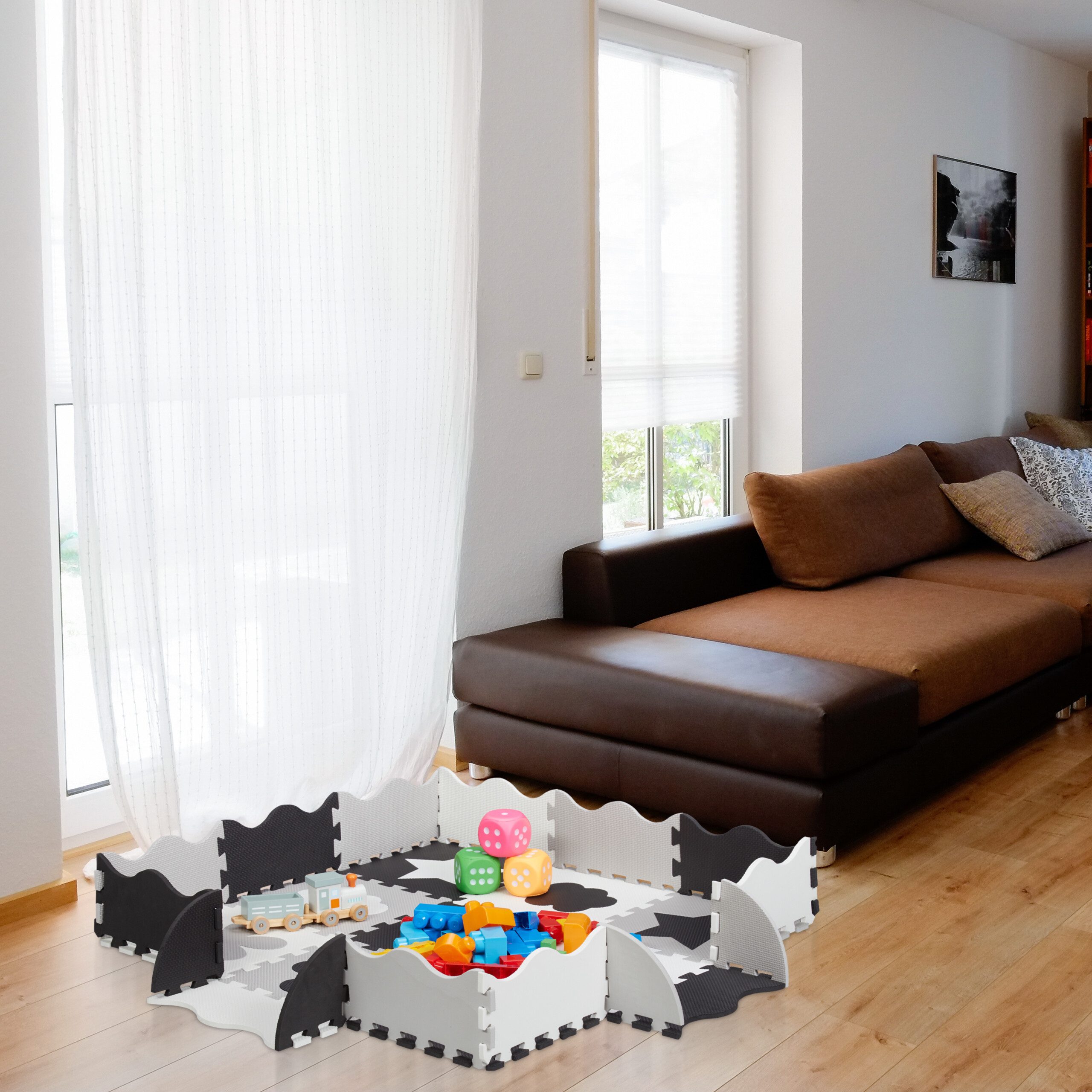 relaxdays Spielmatte 34-tlg. Puzzlematte mit Rand und Motiven, grau günstig online kaufen