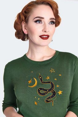 Voodoo Vixen Rundhalspullover Serpent Embroidered Sweater Grün Retro Vintage Oberteil Schlange
