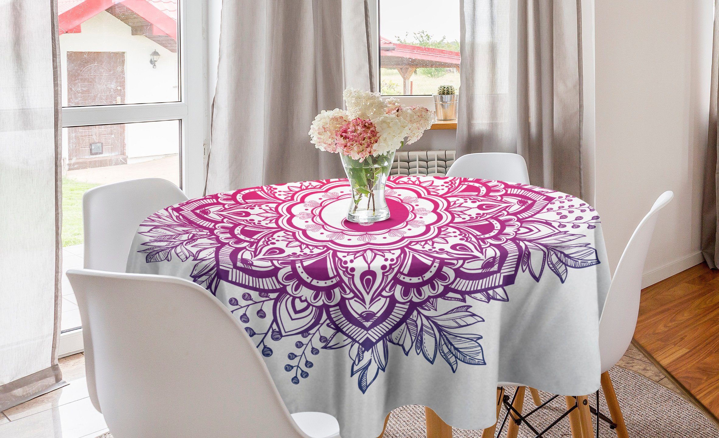 Abakuhaus Tischdecke Kreis Tischdecke Abdeckung für Esszimmer Küche Dekoration, Mandala Floral Yin Yang-Zeichen