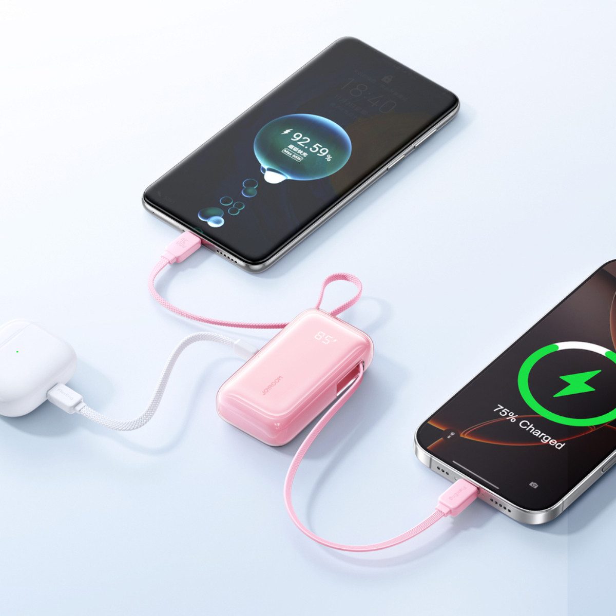 JOYROOM JR-PR2L Powerbank 10000 mAh (5, 9, 12, 10, 15, 20 V), 35W Schnellladung mit einziehbaren integrierten Kabeln