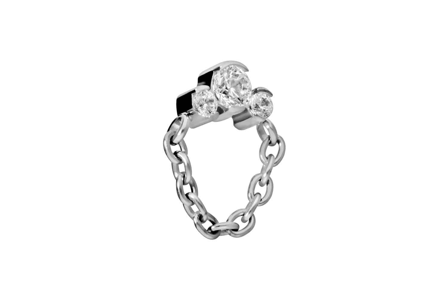 Piercing-Set Titan Schraubaufsatz mit Außengewinde 3 EINGEFASSTE KRISTALLE + KETTE