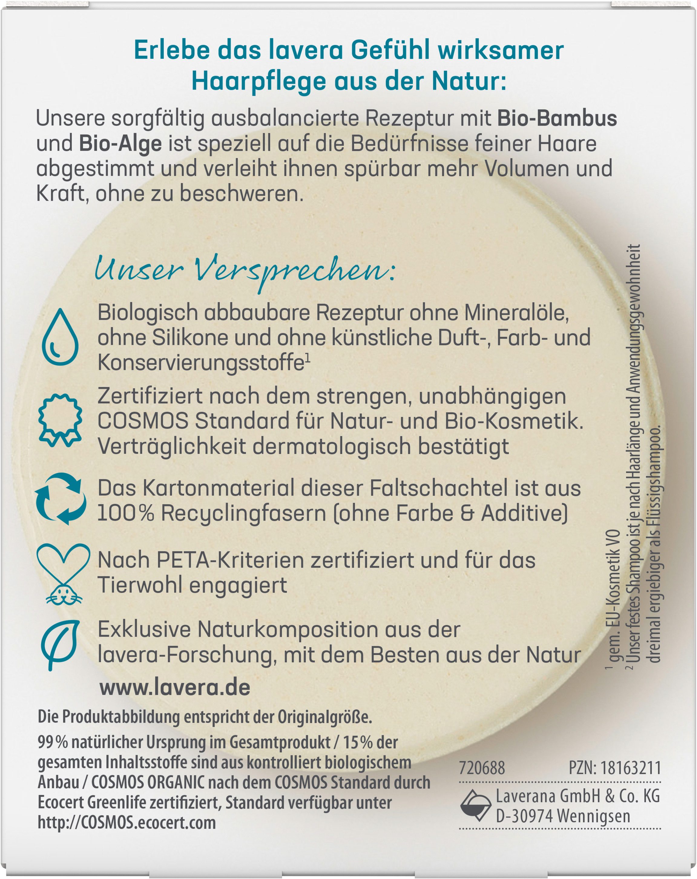 lavera Festes Haarshampoo Festes Pflegeshampoo Volumen & Kraft