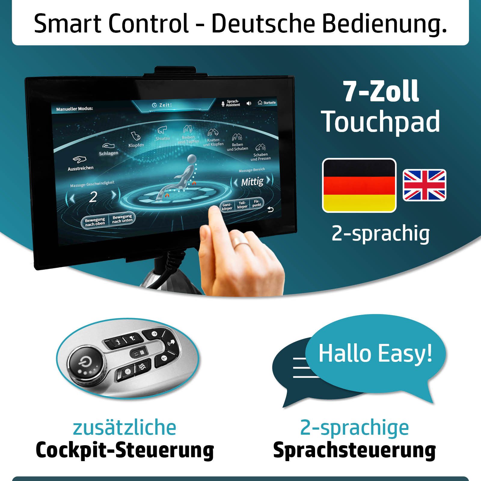 AMBINESS Massagesessel Relaxsessel YUNA, 60 Massageprogramme, deutsche Bediensprache, 3D-Massagetechnologie Ganzkörpermassage + Wärmefunktion