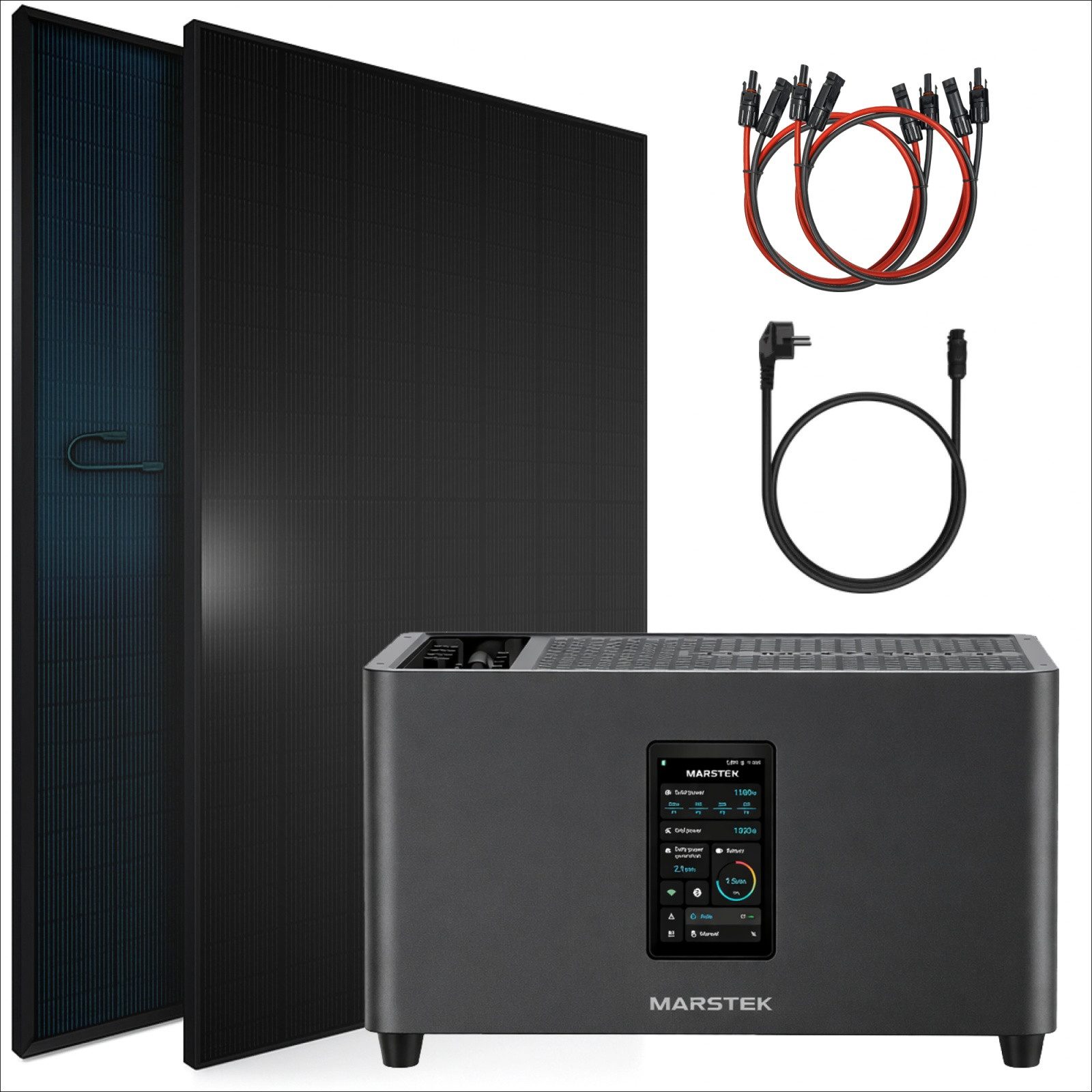SUNNIVA Balkonkraftwerk 2760W mit 7,68 kWh Speicher MARSTEK Jupiter C + Plus, (BIFAZIAL FULLBLACK komplett Steckdose, PV Solaranlage Komplettset mit Solarspeicher, 6x 460W N-Type Glas-Glas Bifacial PV)