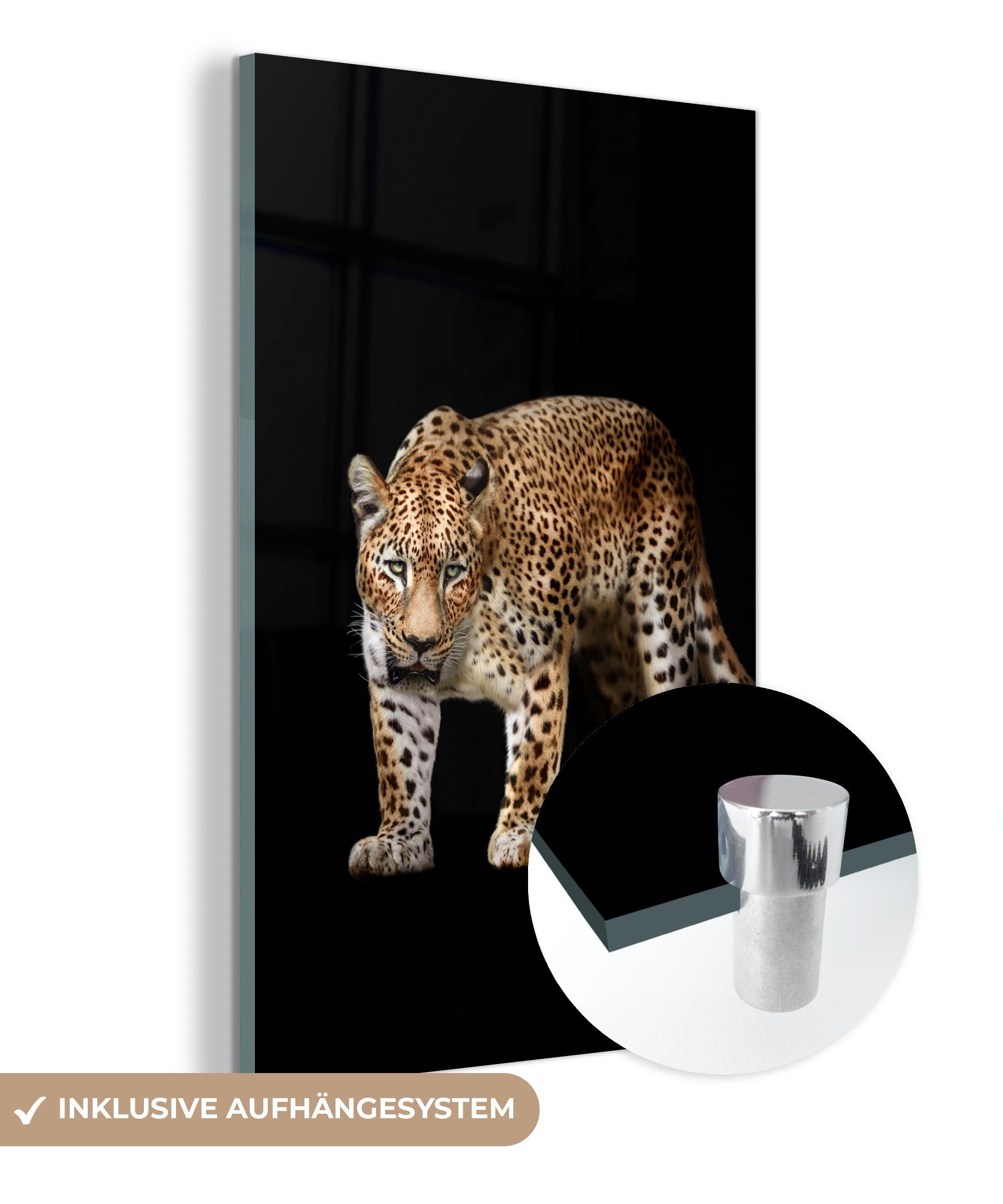 MuchoWow Acrylglasbild Leopard - Schwarz - Tiere, (1 St), Glasbilder - Bilder auf Glas Wandbild - Foto auf Glas - Wanddekoration | Bilder