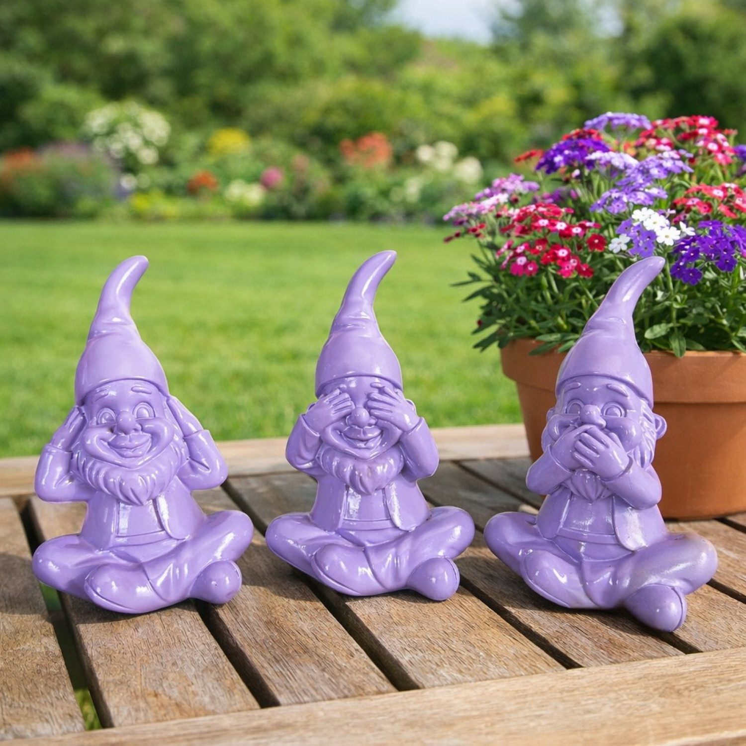 Online-Fuchs Gartenfigur für draußen - 3er Set lustige Gartenzwerge - Deko Figuren, 16 cm groß, (wetterfest, moderne knallige Farben), Geschenkidee für Frühling, Sommer und Herbst