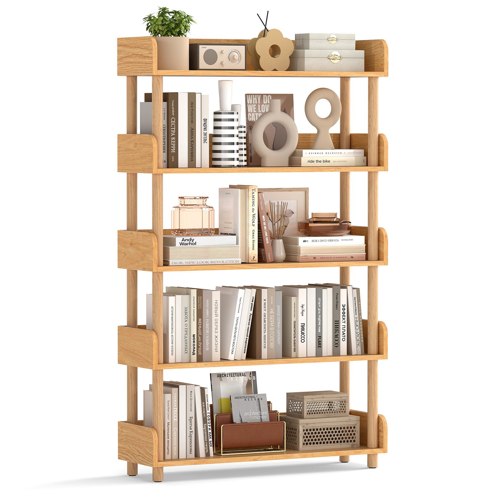 COSTWAY Bücherregal, Holz Standregal, Eckregal mit 5 offene Ebene