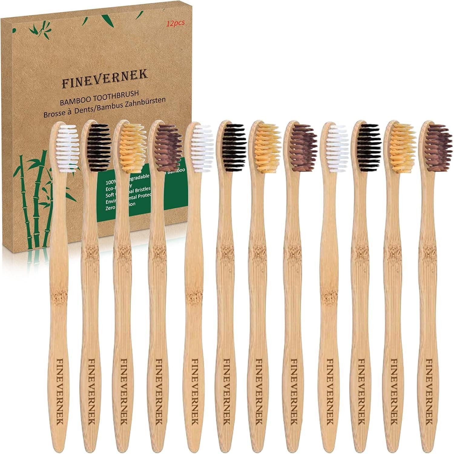 LuxusKollektion Zahnbürste 12er Pack Bambus Zahnbürsten, Holz