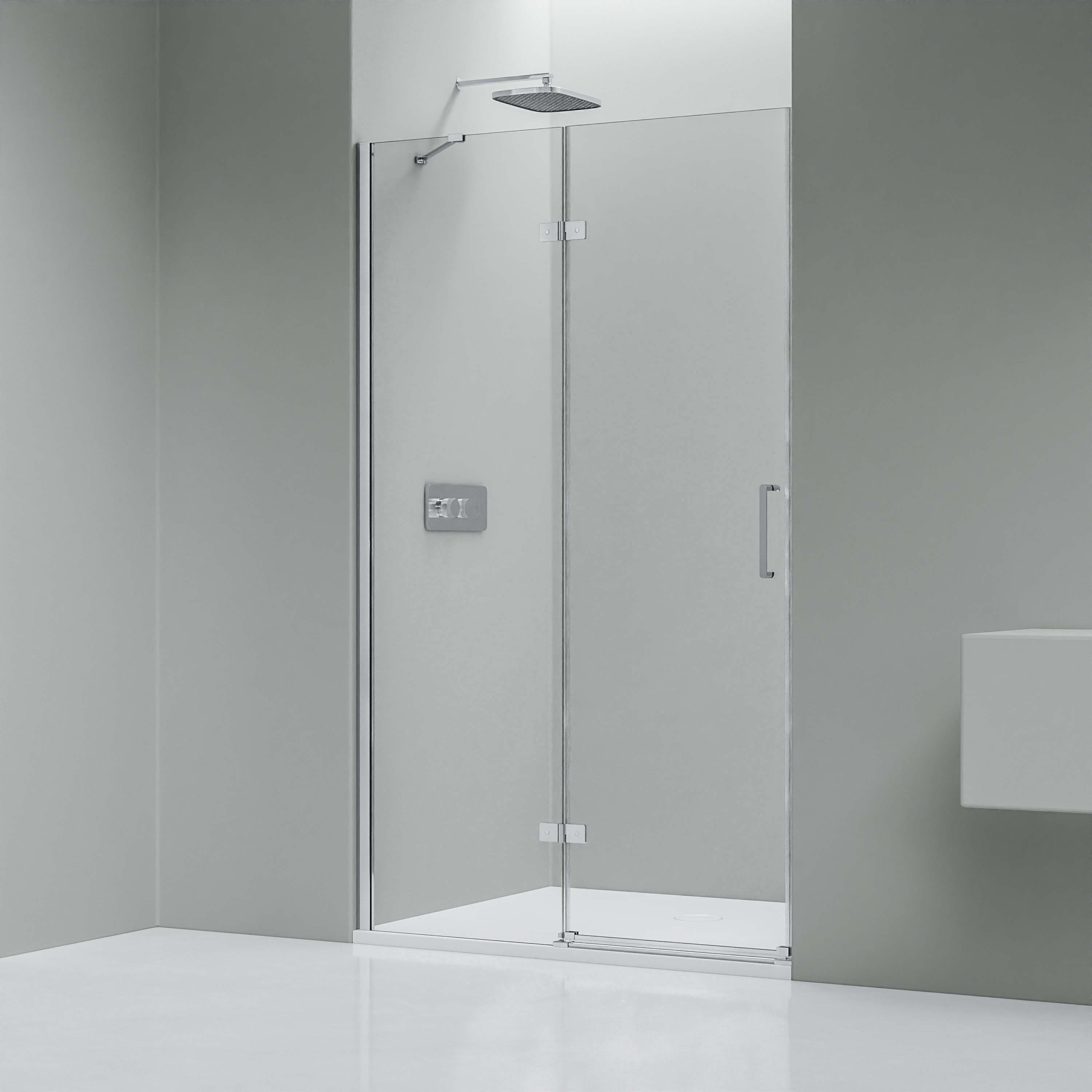Bernstein Duschwand NT403 90 cm Links, ESG Sicherheitsglas 8mm, Nischendusche Drehtür an Festfeld 90cm Anschlag Links 8mm Nano