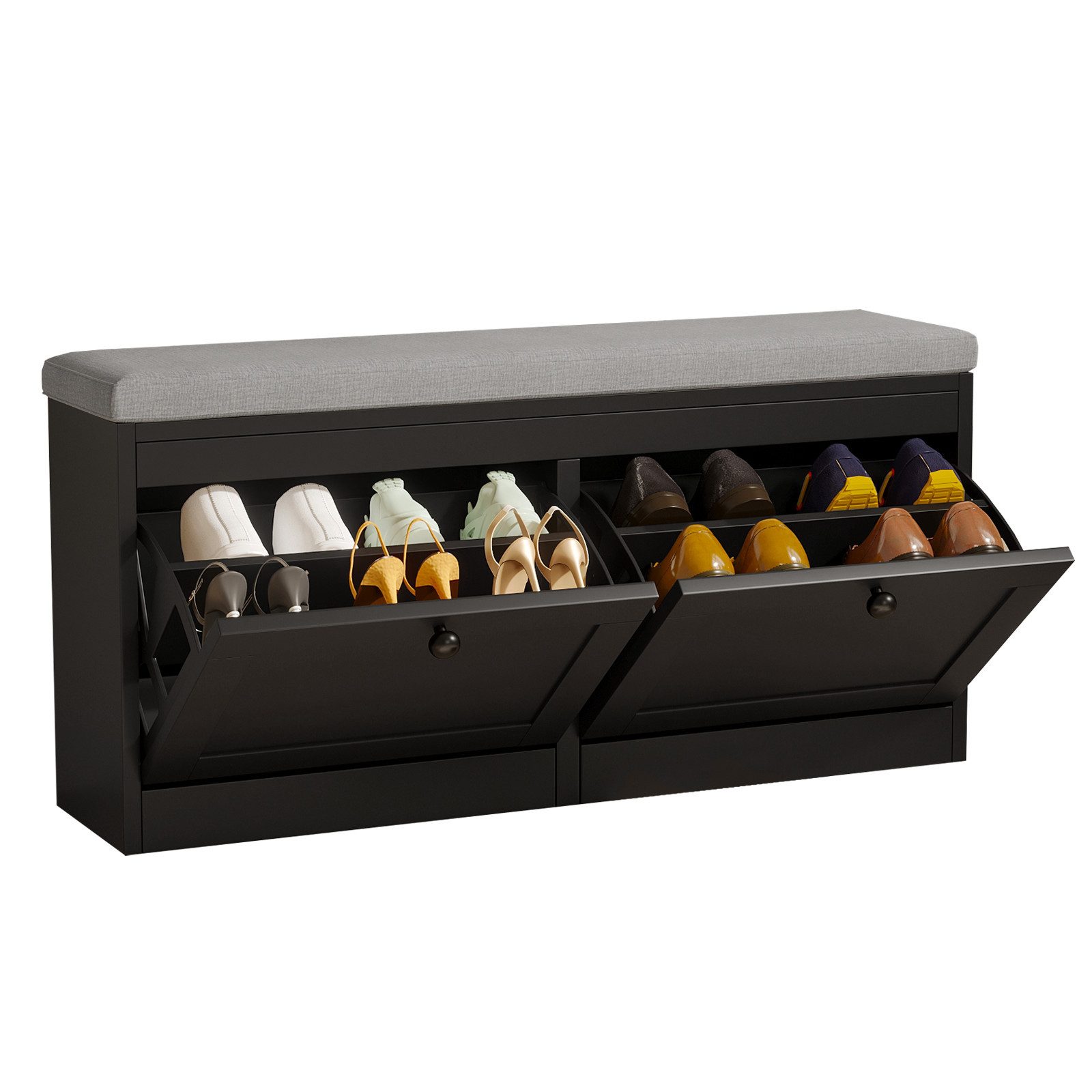 VOWNER Schuhschrank mit 2 Klappen, Sitzbank mit Sitzkissen 106 × 32 × 52 cm günstig online kaufen