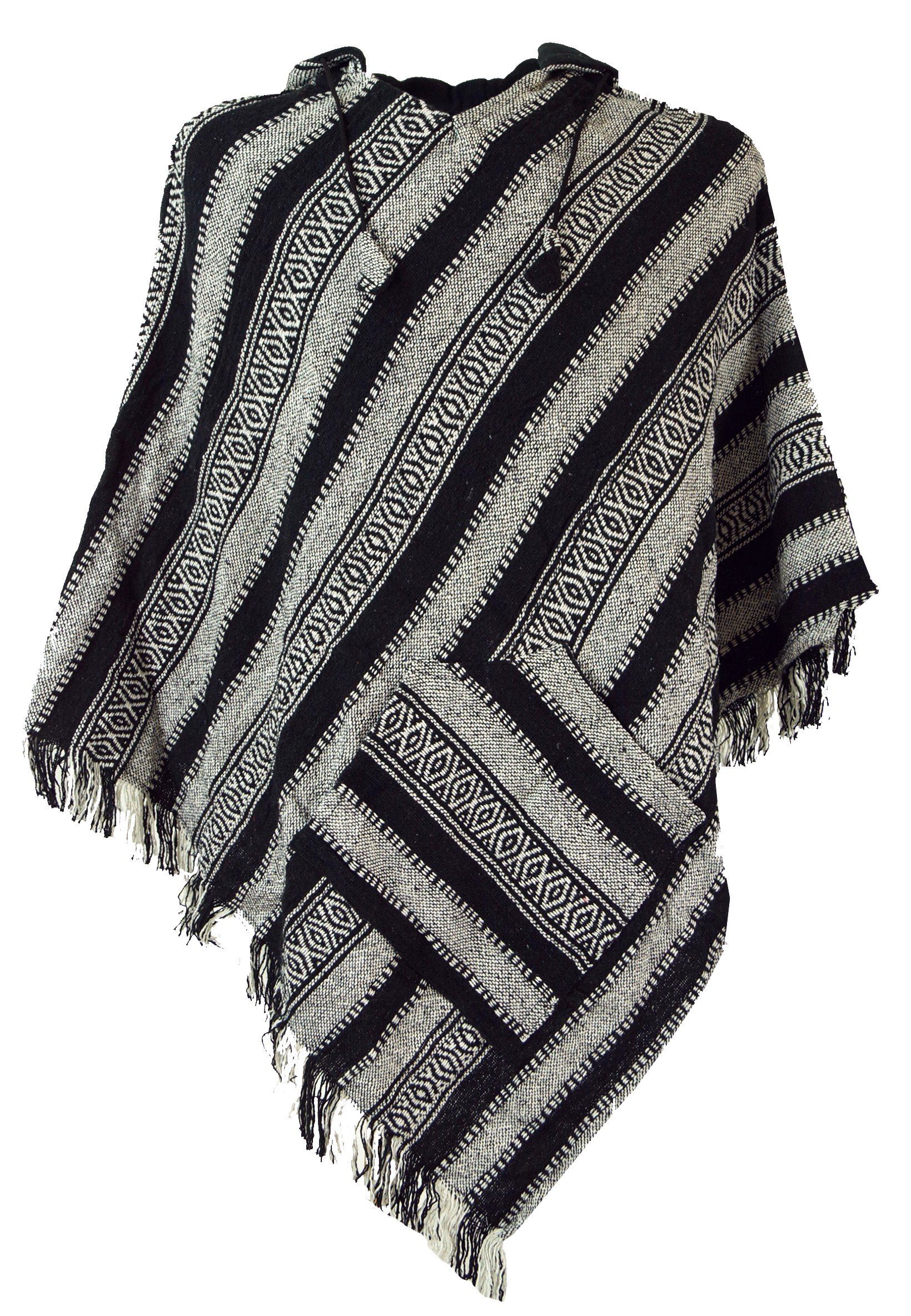 Guru-Shop Strickjacke Poncho Hippie chic, Andenponcho mit Fransen -.. alternative Bekleidung