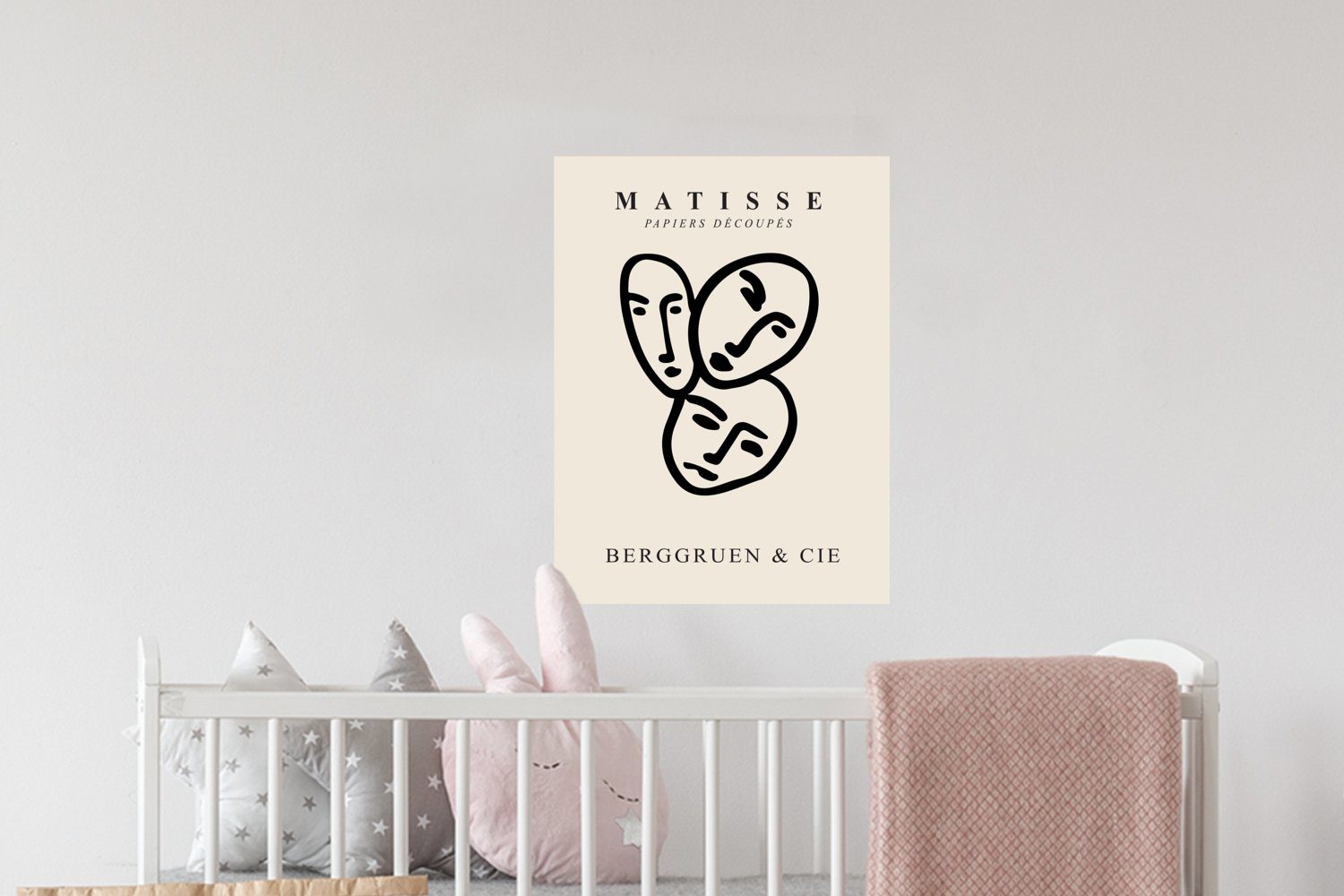 - - Gesicht Wandaufkleber, - Matisse Wandsticker MuchoWow Schwarz Wandtattoo, (1 Wohnzimmer, Selbstklebend, St), Porträt Schlafzimmer