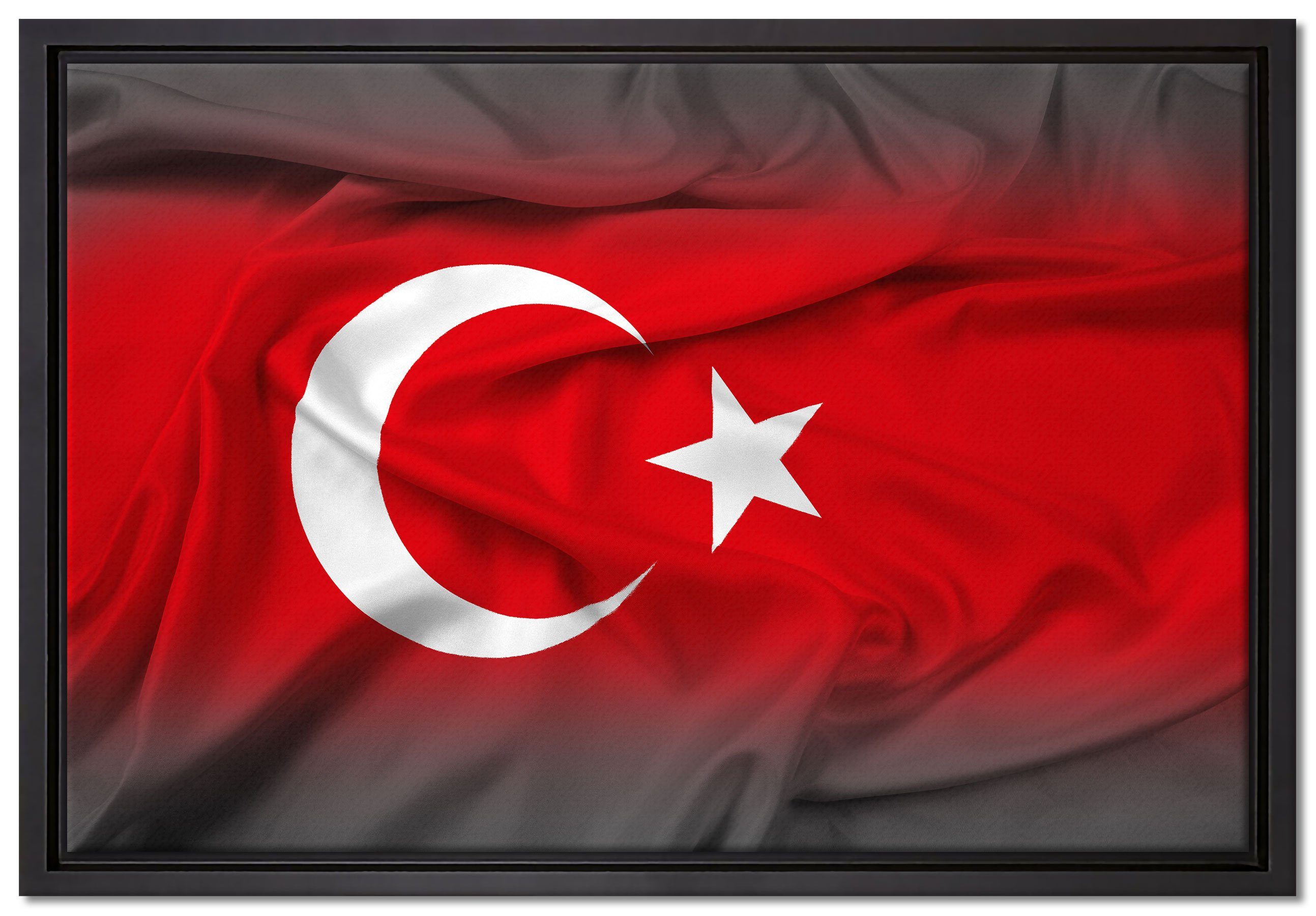 Pixxprint Leinwandbild Flagge der Türkei, Wanddekoration (1 St), Leinwandbild fertig bespannt, in einem Schattenfugen-Bilderrahmen gefasst, inkl. Zackenaufhänger