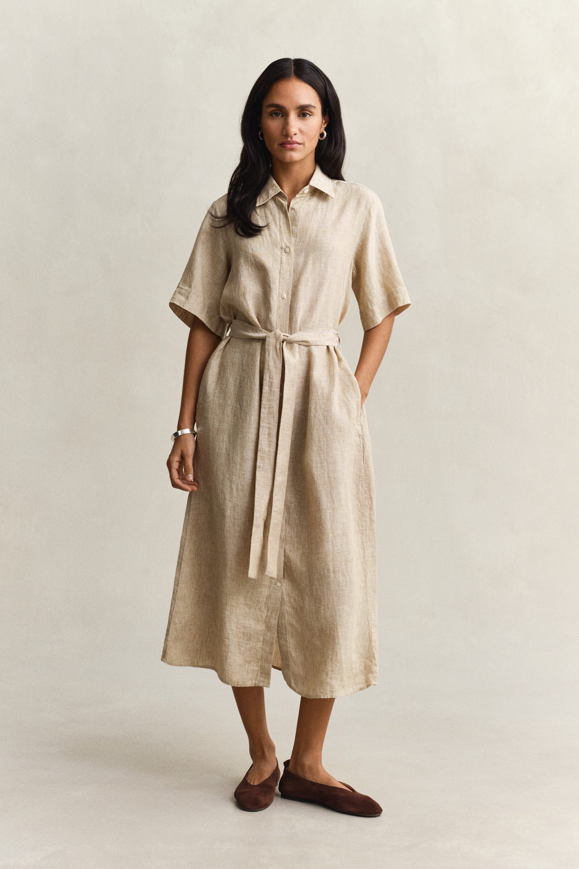 Gant Hemdblusenkleid LINEN Regular fit mit Bindegürtel