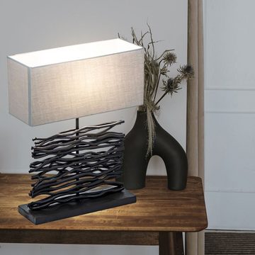 Globo LED Tischleuchte, Leuchtmittel nicht inklusive, Tischleuchte Wohnzimmerlampe Holz Stoffschirme schwarz grau H 50 cm