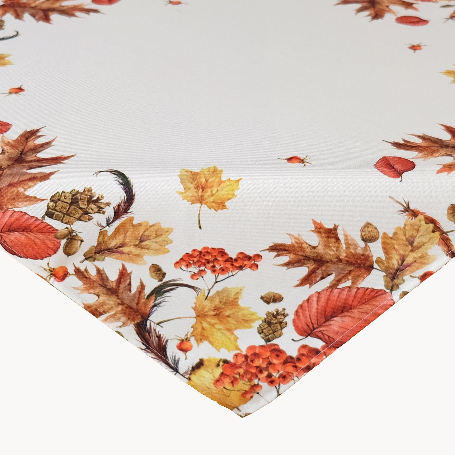 Blättern Weiß Bedruckt Creme TextilDepot24 Bunt Beige den für bedruckt Tischdecke mit - Tischdeko, Herbst