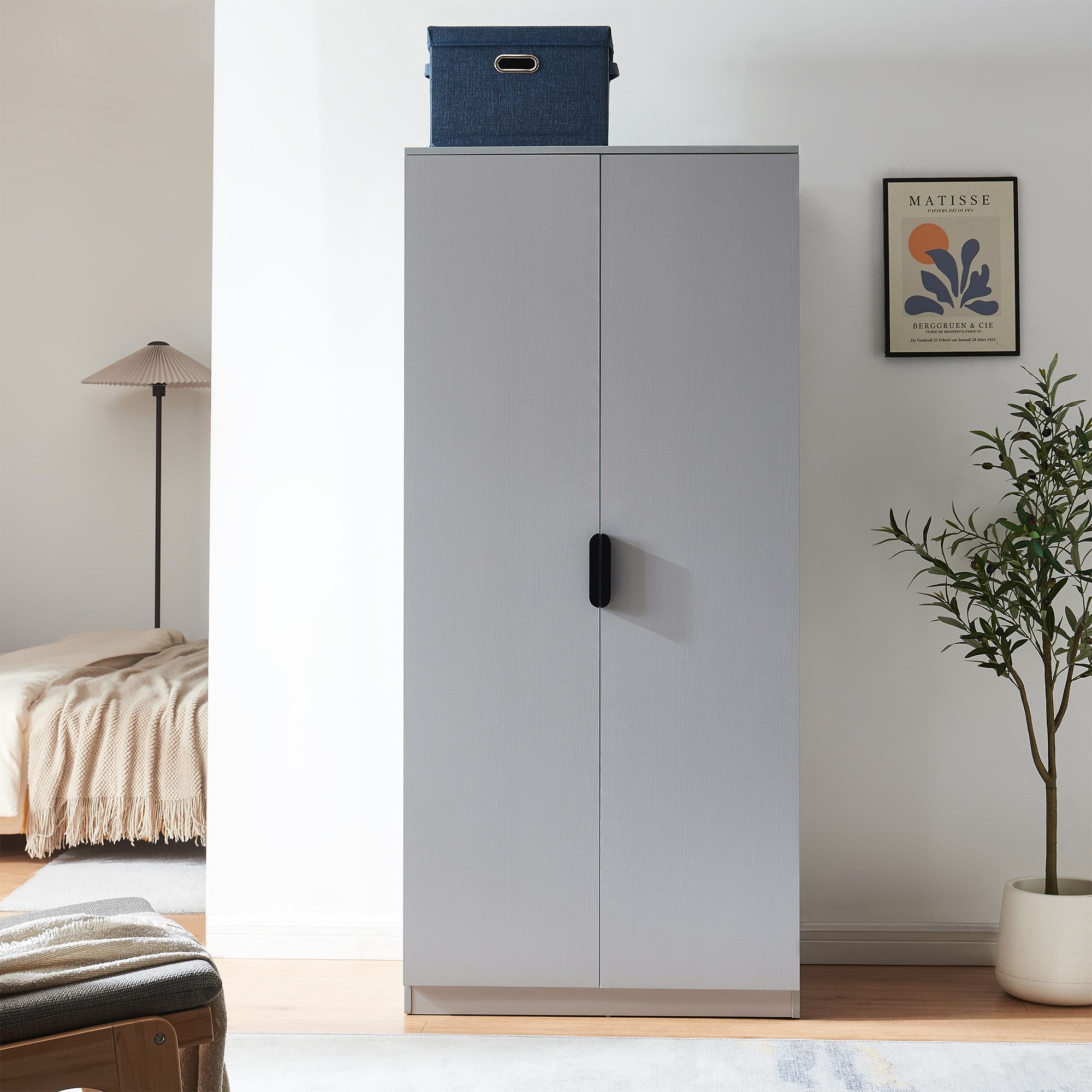 en.casa Kleiderschrank »Eiselfing« 2 Türen, 1 Stange, 4 Fächer 176x80x52 cm Grau