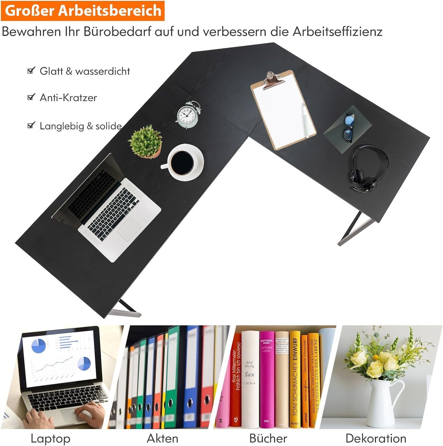 COSTWAY Schreibtisch, L-förmiger Computertisch, Metallrahmen, 148×120×75cm günstig online kaufen