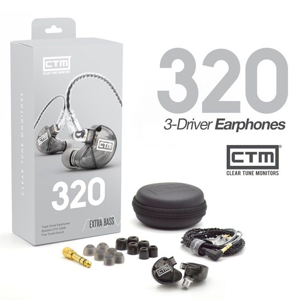 CTM Audio CE320 3-Weg InEar-Monitor Ohrhörer Grau In-Ear-Kopfhörer (Impendanz: 20Ohm, Übertragungsbereich: 20-16000Hz, Hoher Tragekomfort)