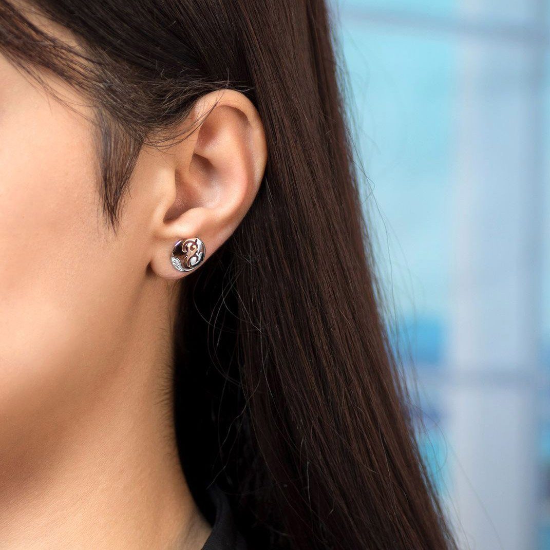 Materia Paar Ohrstecker Rosegold rund Ornament bicolor SO-388, aus Sterling günstig online kaufen