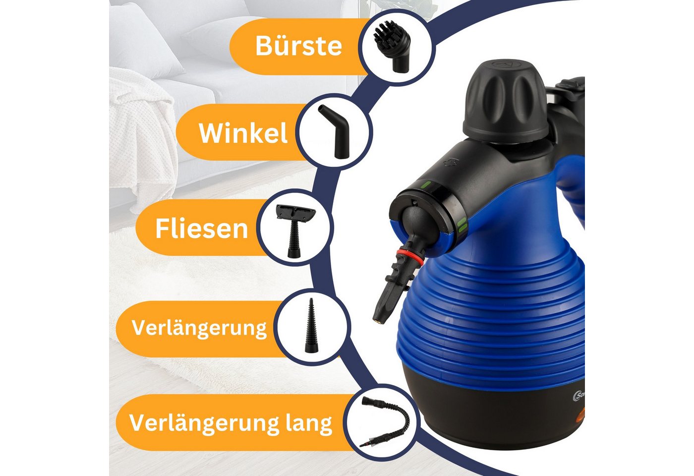 Sommertal Handdampfreiniger Sommertal Dampfreiniger Handgerät SC350, Kompakter Hand-Dampfreiniger für alles – Polstermöbel, Fliesen, Böden