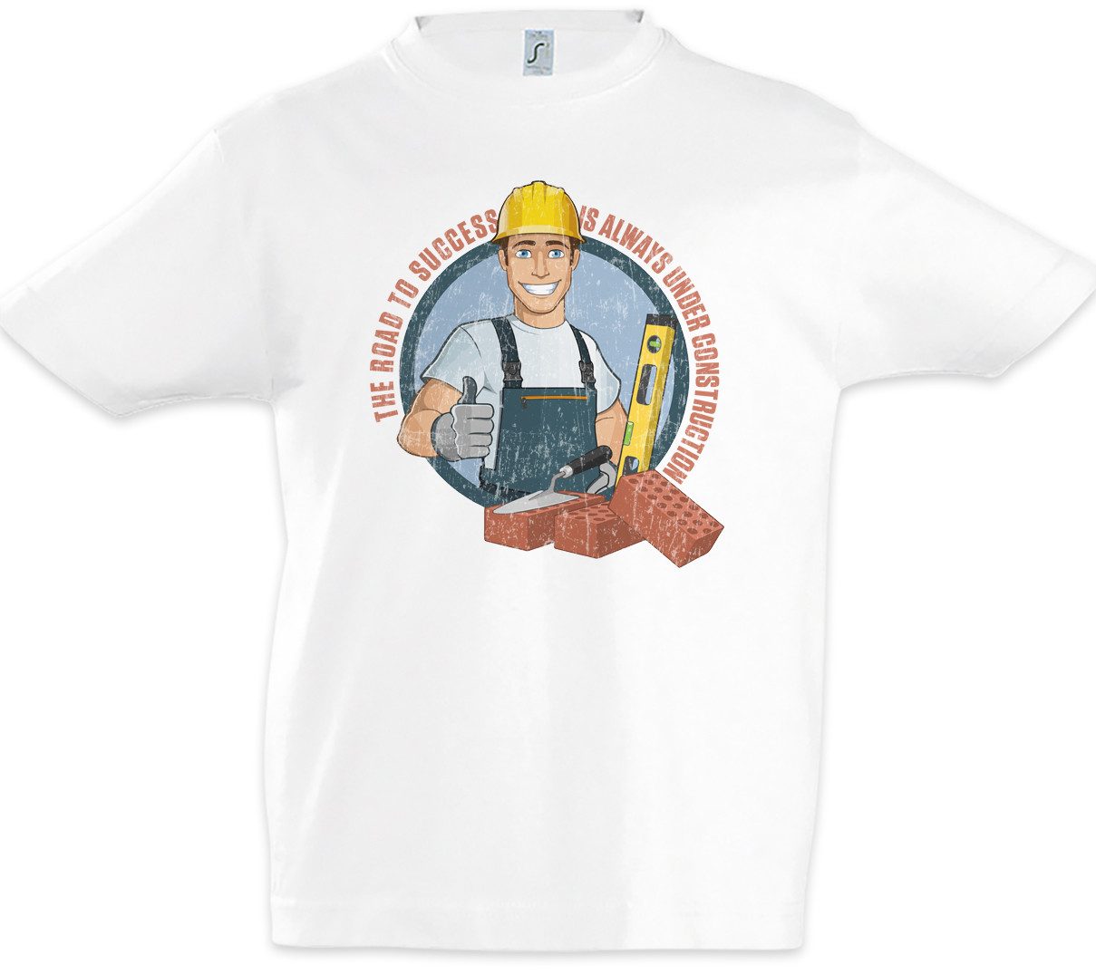 Print-Shirt The Road To Success Kinder T-Shirt Handwerker Maurer Mason Bauarbeiter