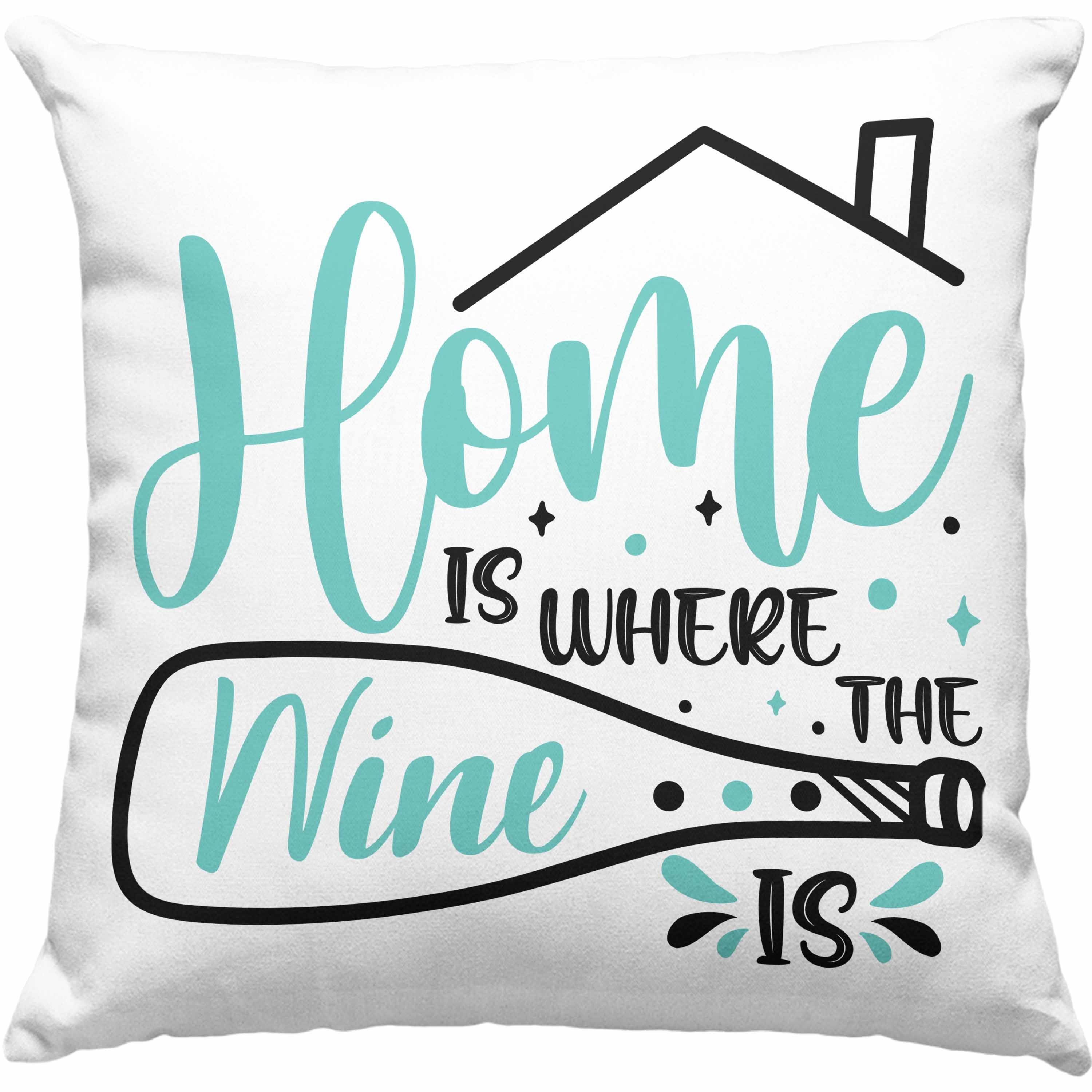 Trendation Dekokissen Trendation - Home Is Where The Wine Is Lustige Kissen Spruch Geschenkidee Frauen Wein-Liebhaber Dekokissen mit Füllung 40x40 Grün