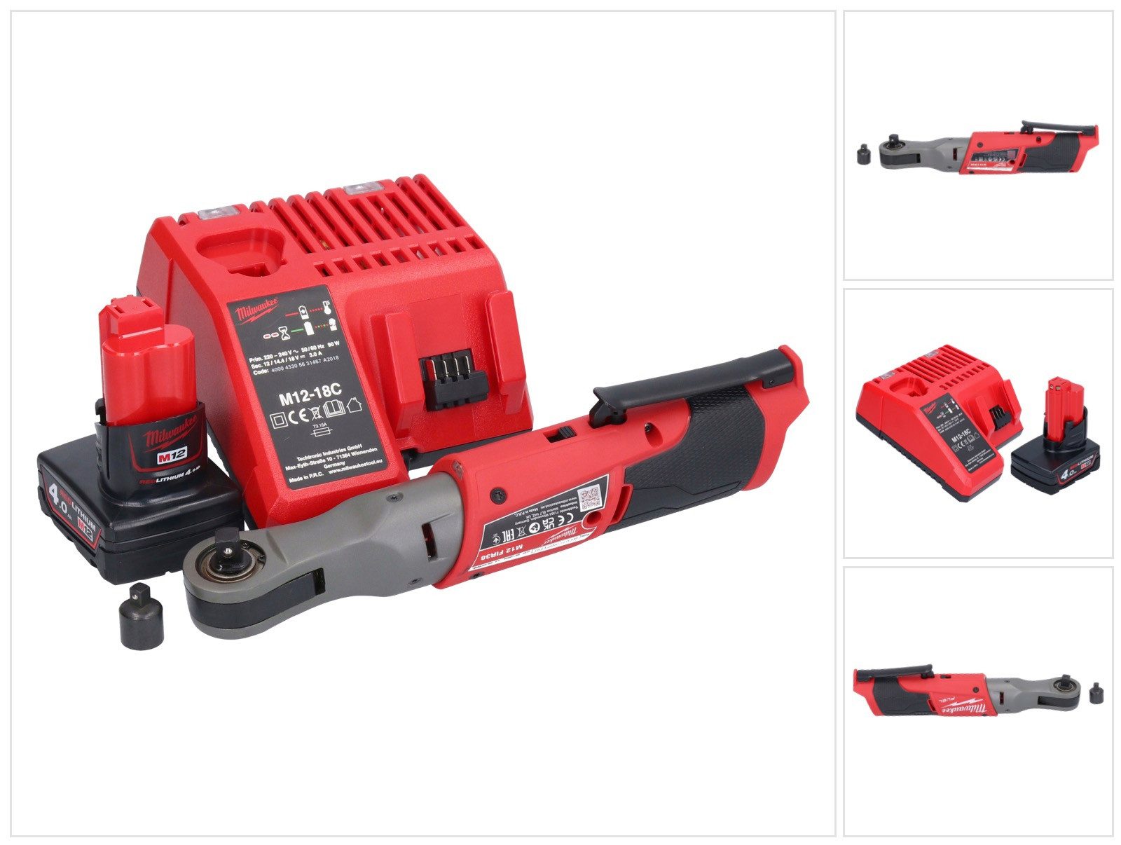 Milwaukee Umschaltknarre M12 FIR38-401 Akku Ratsche 12 V 75 Nm 3/8" 1/4" + 1x Akku 4,0 Ah + La