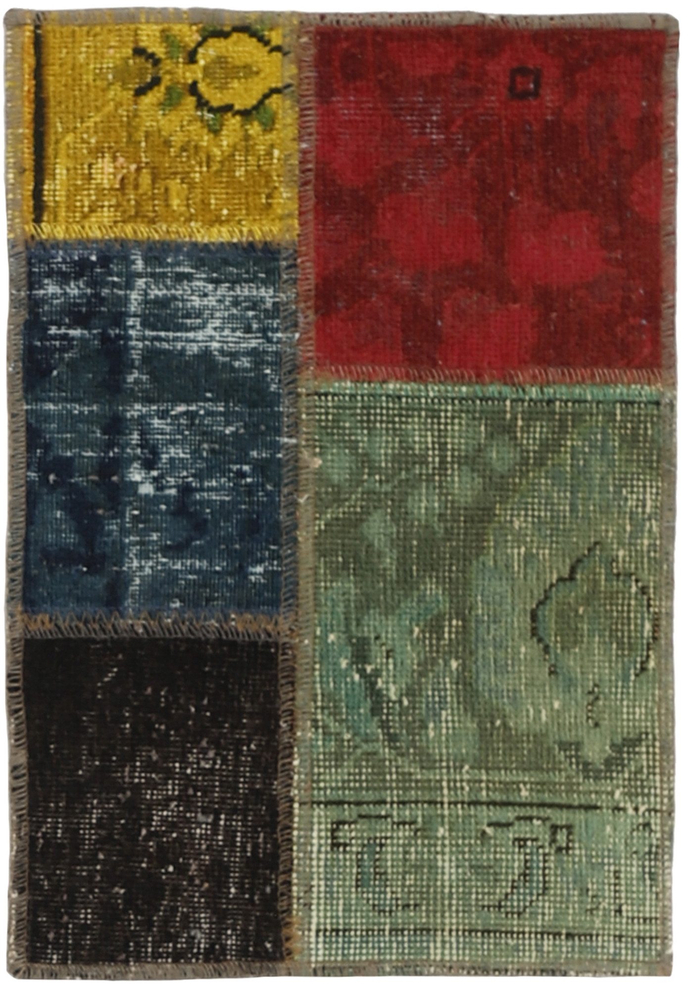 Wohnando Teppich MY-RUG Vintage Patch Work Floral & Ornamentiert 60x40cm, Rechteckig, Höhe: 10 mm, Handgeknüpfter Teppich,Handgesponnene Wolle, mit Naturfarben gegärbt