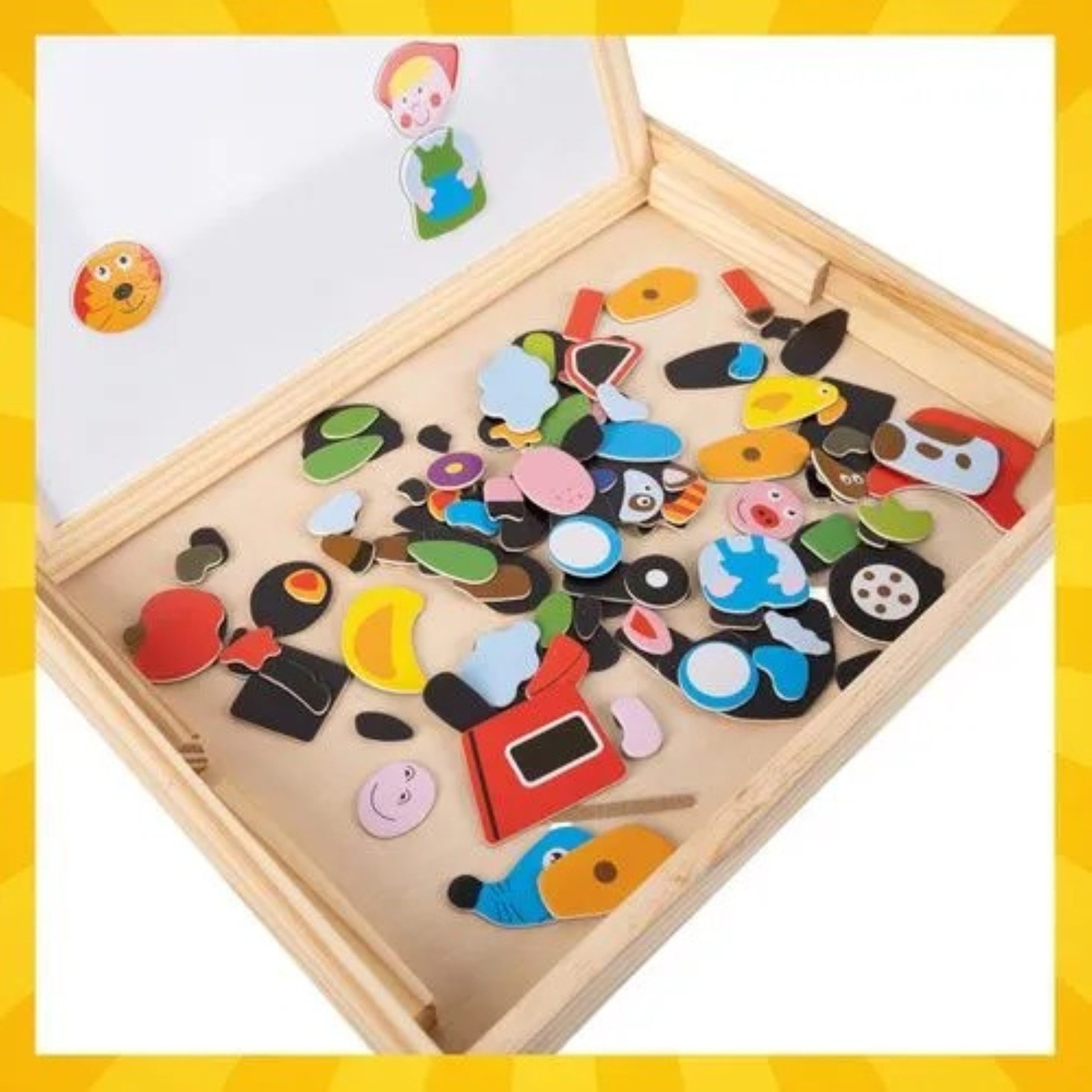 KRUZZEL Magnettafel Magnettafel Kinder doppelseitig Holz Lernbrett 108 Teile Kreidetafel, (Kinder Magnettafel mit Zubehör, 108-tlg., Magnettafel Set mit 108 Mag – Bild 4 von 5
