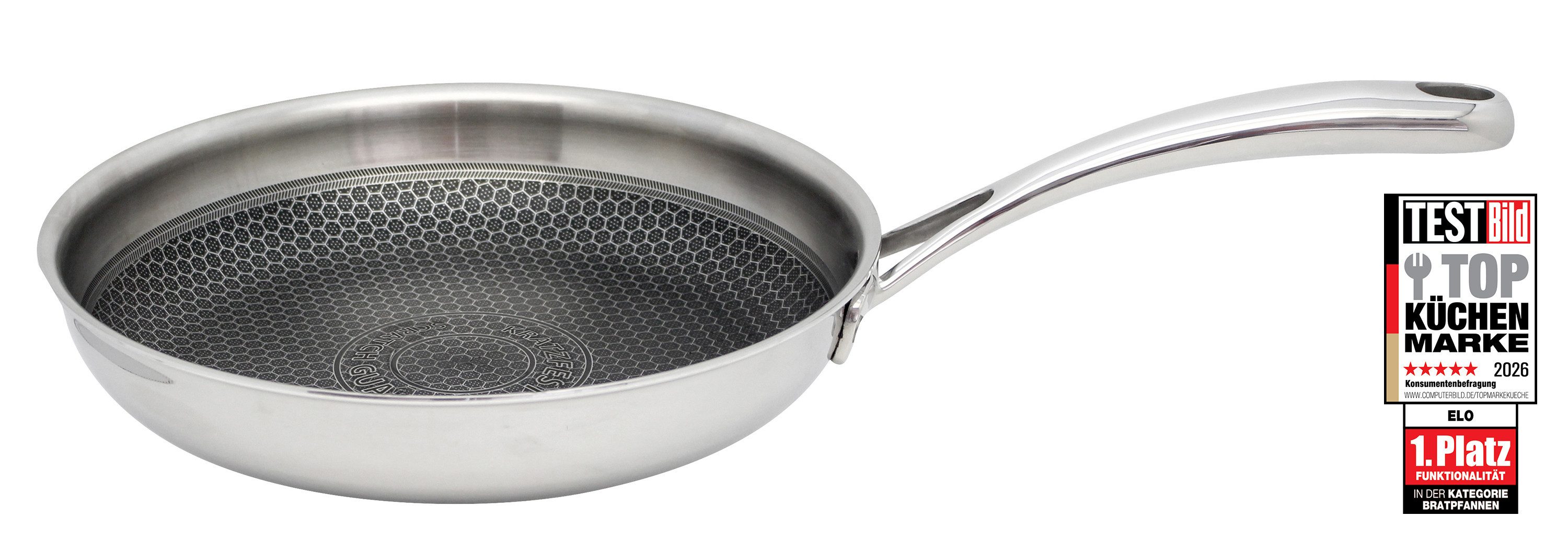 Elo Premium Bratpfanne Relief Evolution, Edelstahl 18/10 (1-tlg), einzigartiges Öl Dosiersystem, Induktion