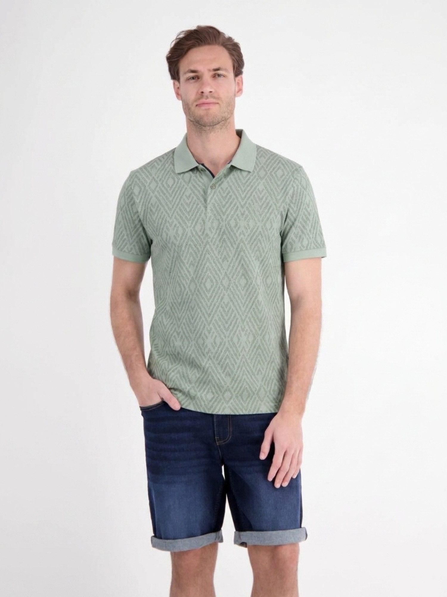 LERROS Poloshirt Poloshirt mit rautenförmigem Jaquard-Muster in 2-Tone-Optik