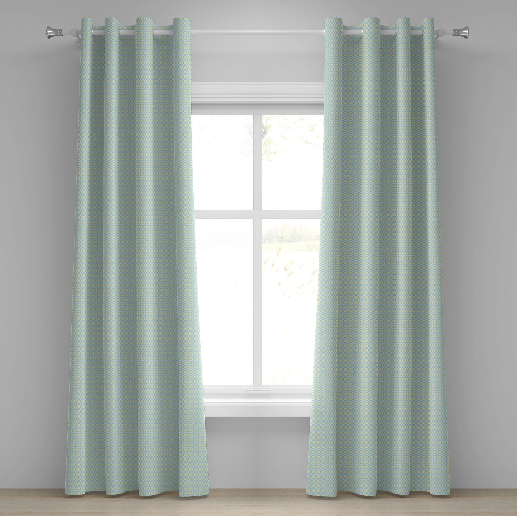 Gardine Dekorative 2-Panel-Fenstervorhänge für Schlafzimmer Wohnzimmer, Abakuhaus, Wasser Retro Kreise Inner Dots