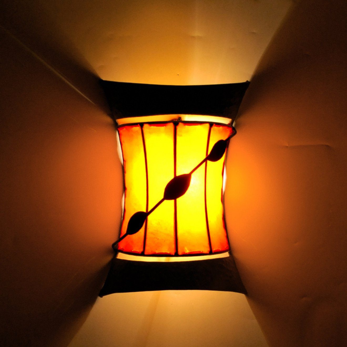 l-artisan Wandleuchte, Marokkanische Leder Wandlampe, Orientalische Wandschirm WARDA Orange