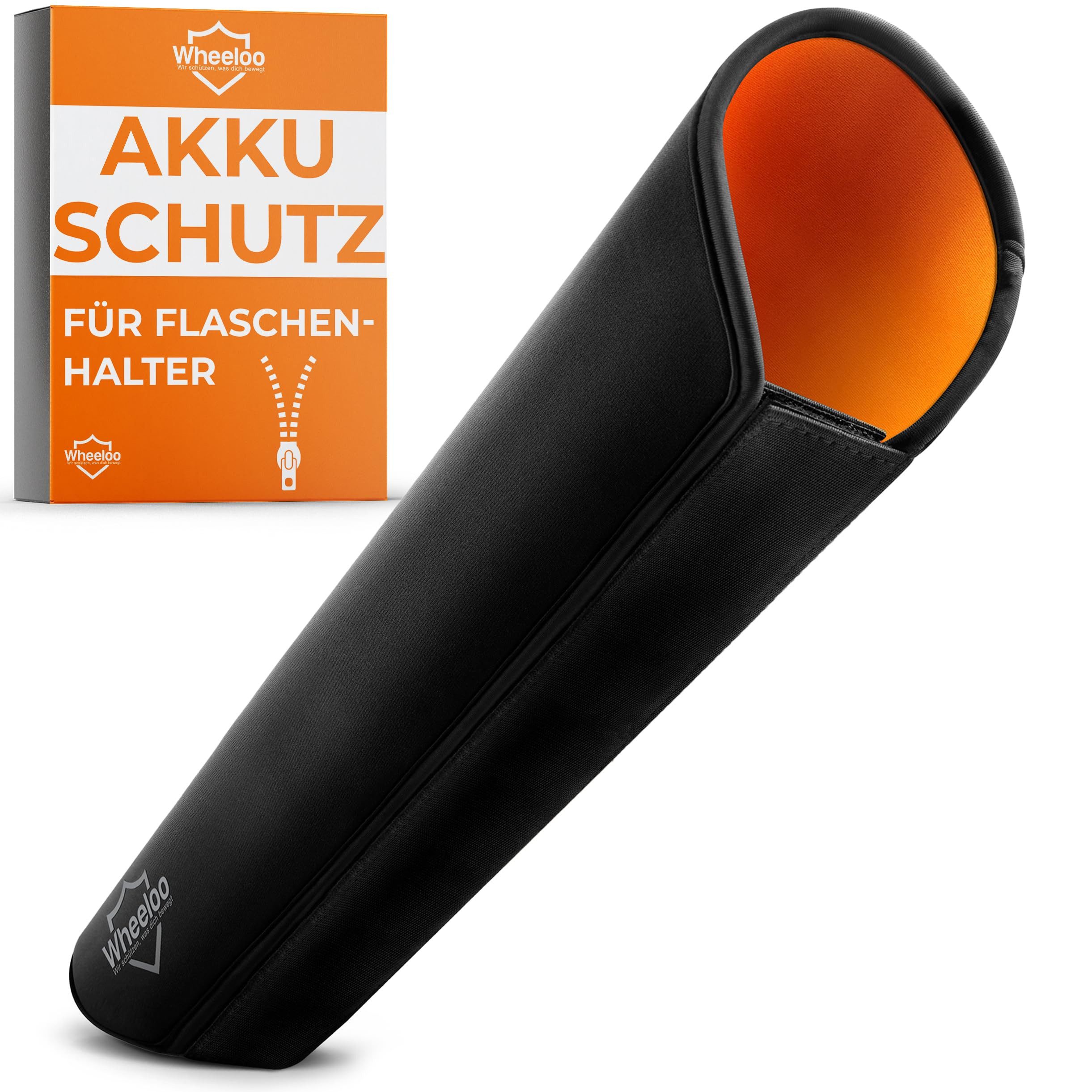 Wheeloo Akku-Schutzhülle mit Flaschenhalter Öffnung I Ebike Schutz mit Reißverschluss, für mehr Reichweite I universale Passform