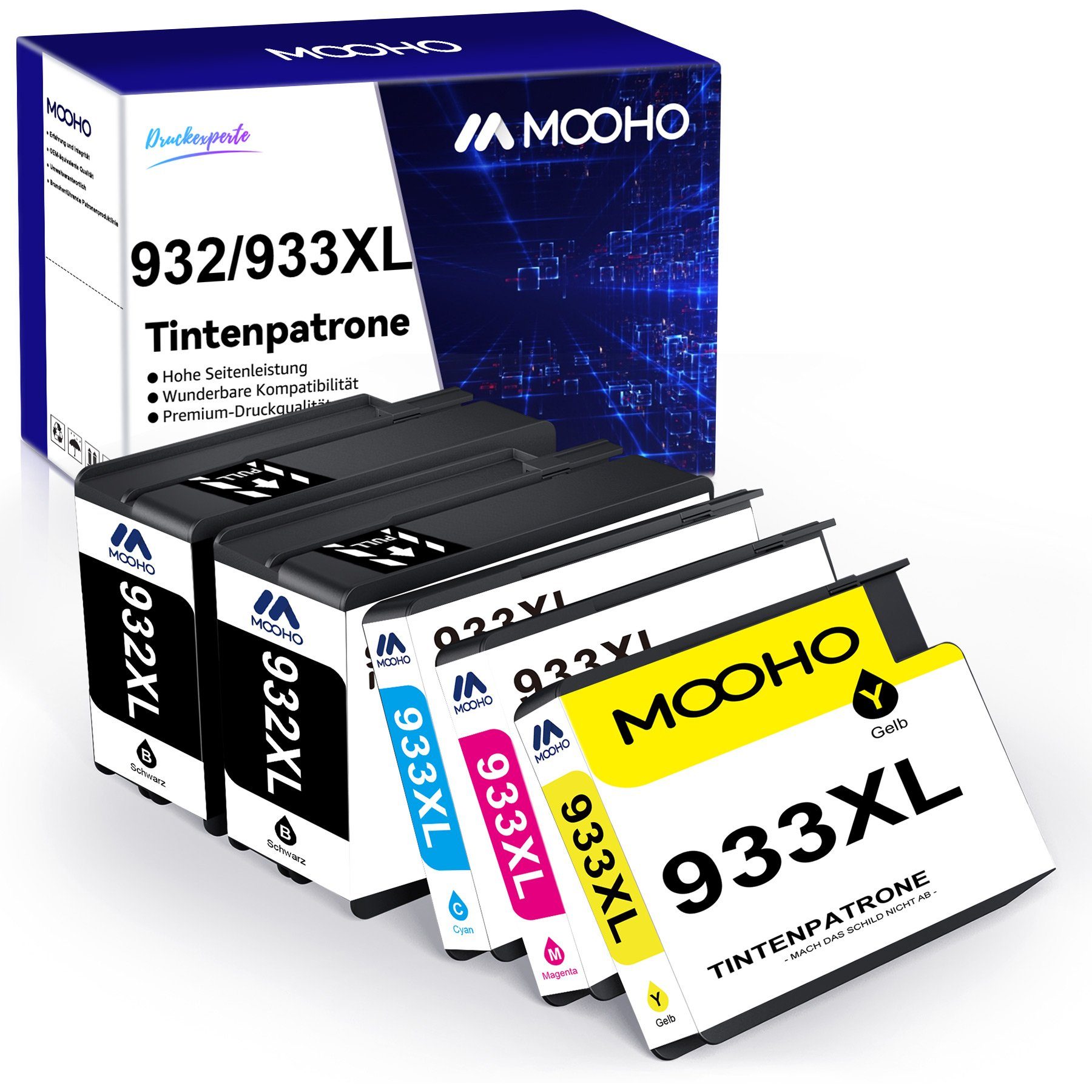MOOHO 5PK für HP 932 XL 933XL Officejet 6600 6700 7110 Tintenpatrone | Tintenpatronen