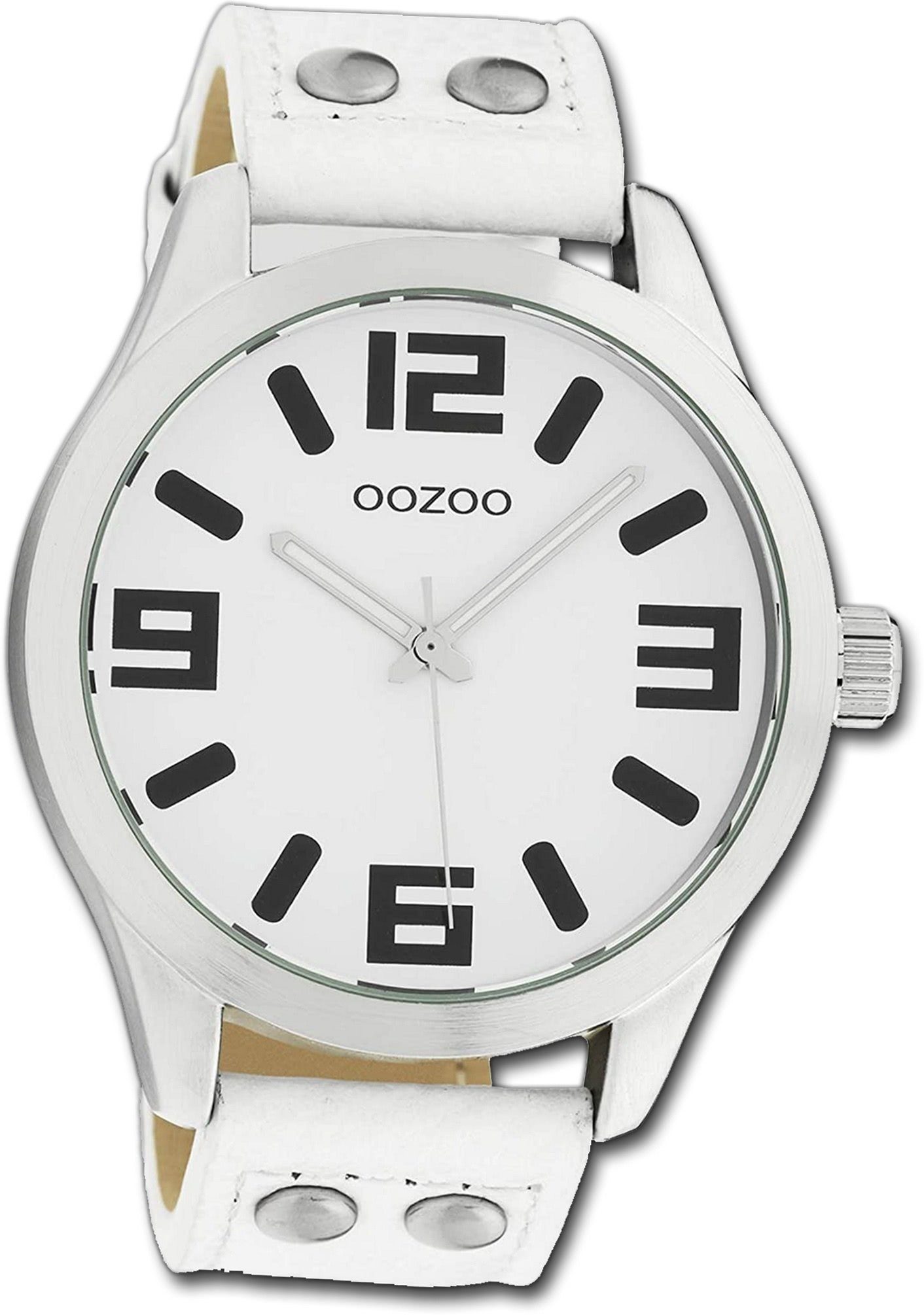 OOZOO Quarzuhr Oozoo Leder Damen Uhr C1050A Analog, Damenuhr Lederarmband weiß, rundes Gehäuse, extra groß (ca. 46mm)