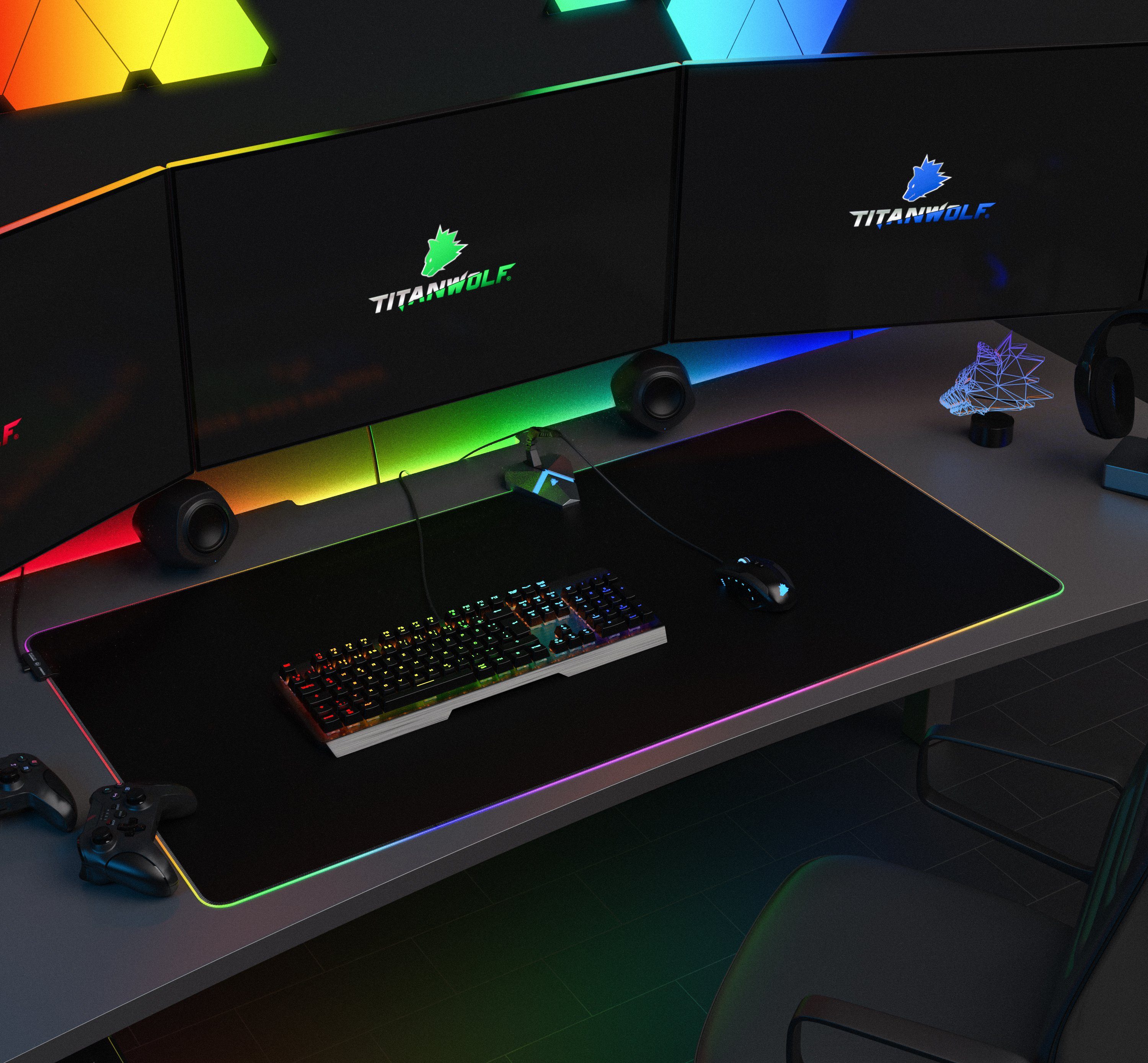 Titanwolf Gaming Mauspad RGB Mousepad 1200 x 600 x 3 mm, LED Multi Color XXXL Tischunterlage (1-St), rutschfest, abwaschbar, Geschwindigkeit & Präzision, schwar – Bild 5 von 5