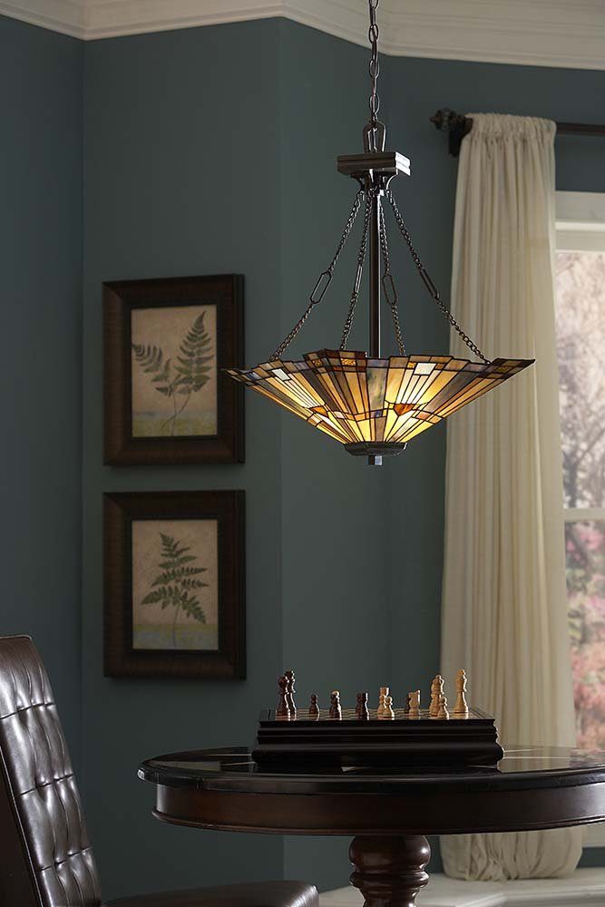 Elstead LIGHTING Pendelleuchte, Leuchtmittel nicht inklusive, Hängeleuchte Deckenlampe Pendellampe Tiffany-Glas Metall D 44,5cm