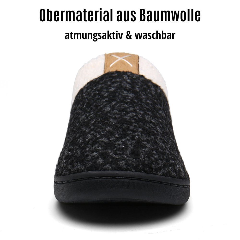 Home & Joy Moreno Hausschuh (mit Memory-Foam Fußbett weich & warm gefüttert, bequem, rutschfest) Pantoffeln Latschen Schlappen Slipper Pantoletten Winter Fell-Imitat