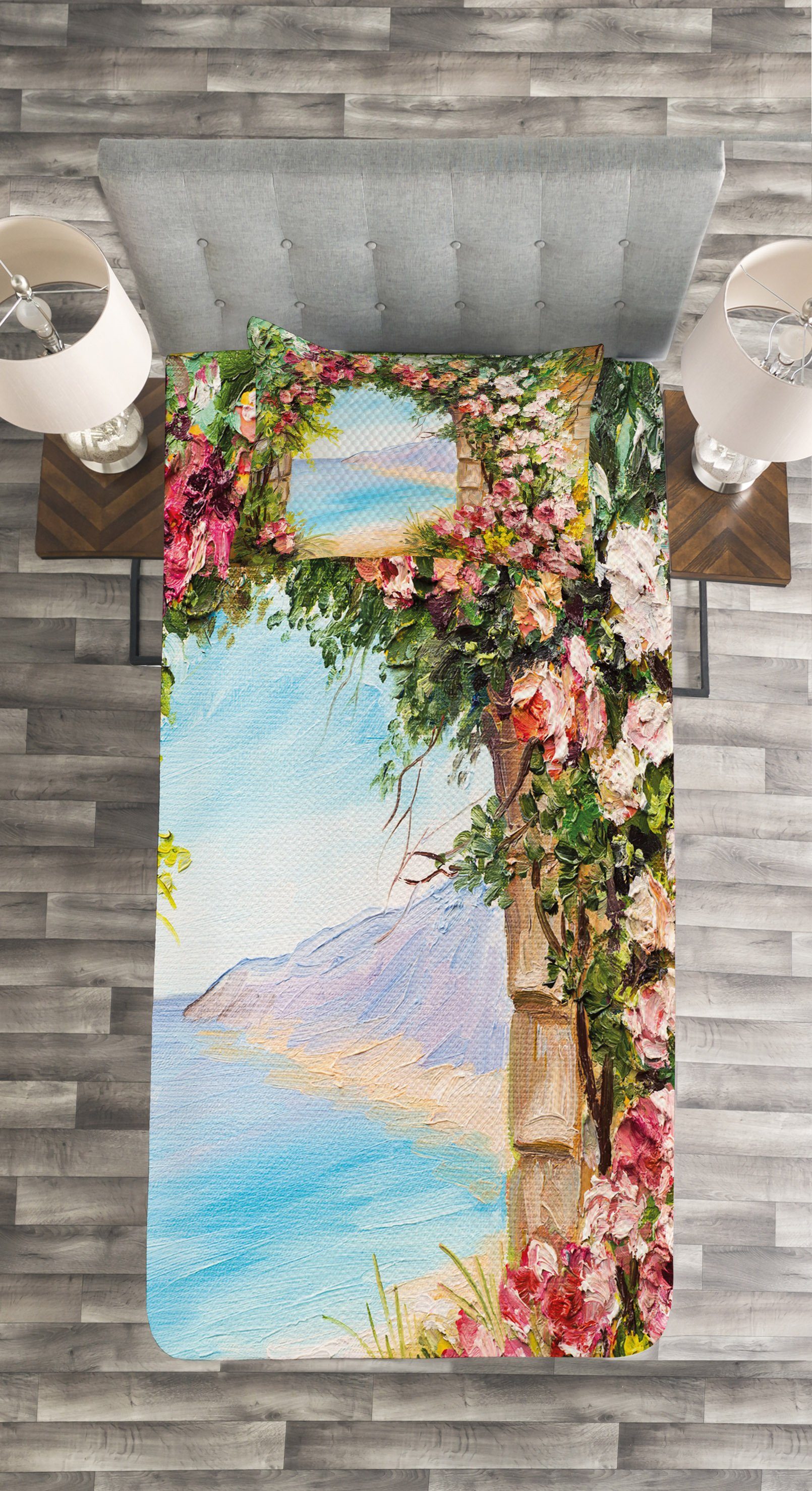 Rosenblätter mit Kissenbezügen Set Arch Waschbar, Kunst Antique Tagesdecke Abakuhaus,