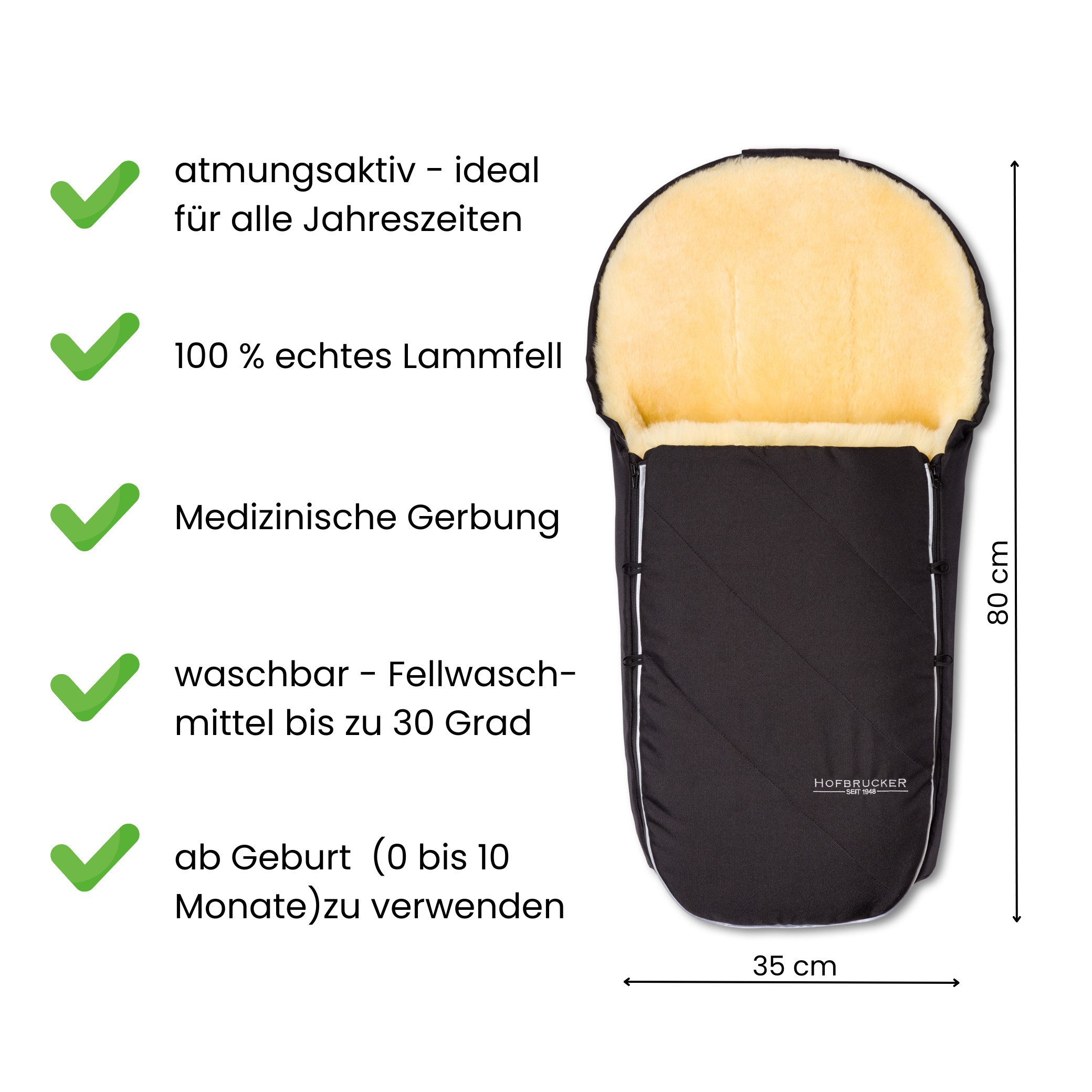 Hofbrucker seit 1948 Fußsack Lammfell-Fußsack Toni für Babyschalen