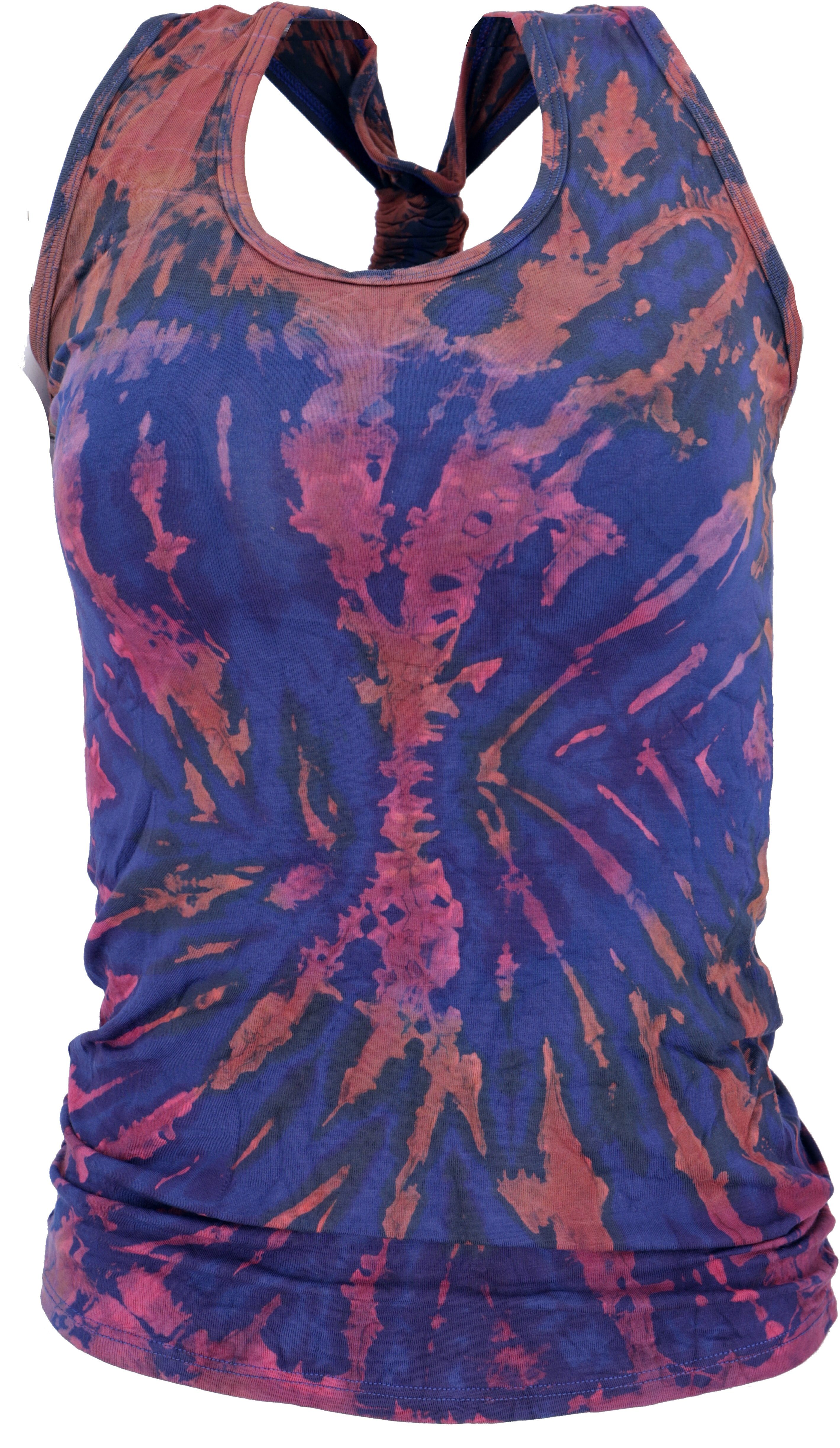 Guru-Shop T-Shirt Batik Hippie Top, Unikat Tank Top - blau Festival, Ethno Style, Hippie, alternative Bekleidung