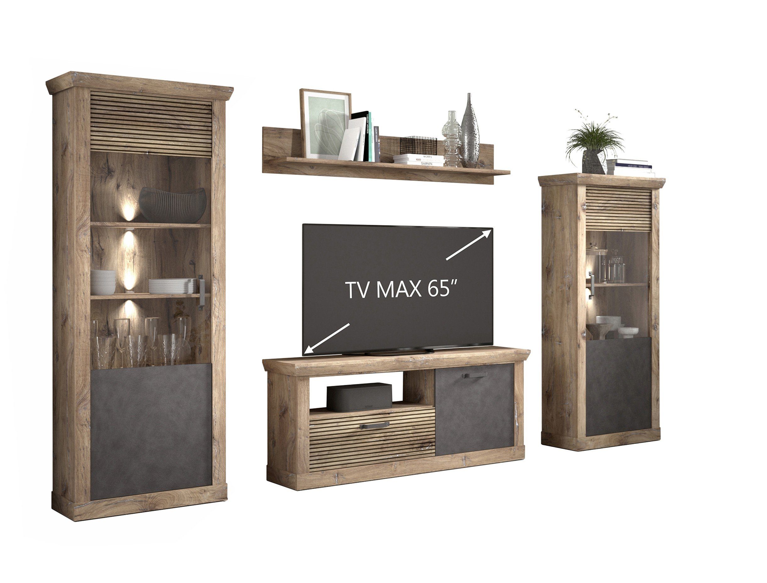 Forestdream Wohnwand 332 x 205,5 x 40 cm (B/H/T), (BxHxT: 332x205,5x40 cm)