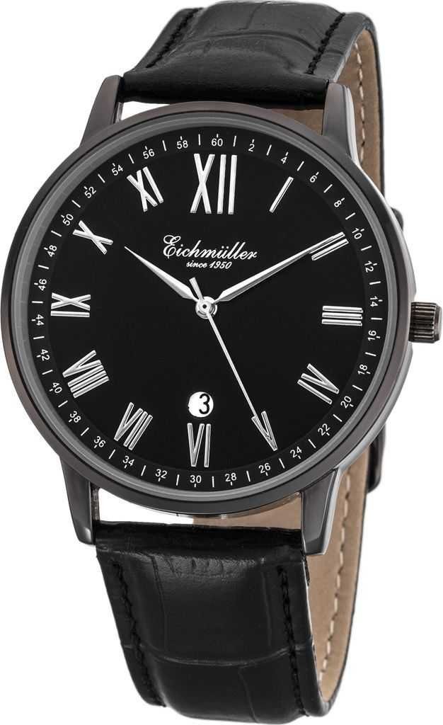 schwarz mm Eichmüller Lederband RE1107 Herrenuhr Quarzuhr 40